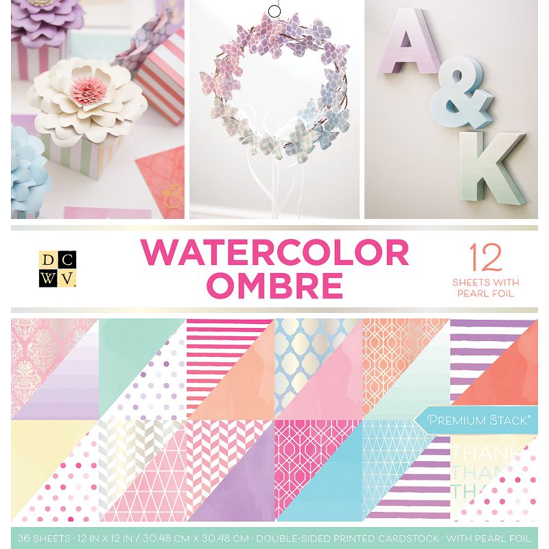 DCWV Double-Sided Cardstock Stack 12"X12" 36/Pkg-Watercolor Ombre, 18 Designs/2 Each