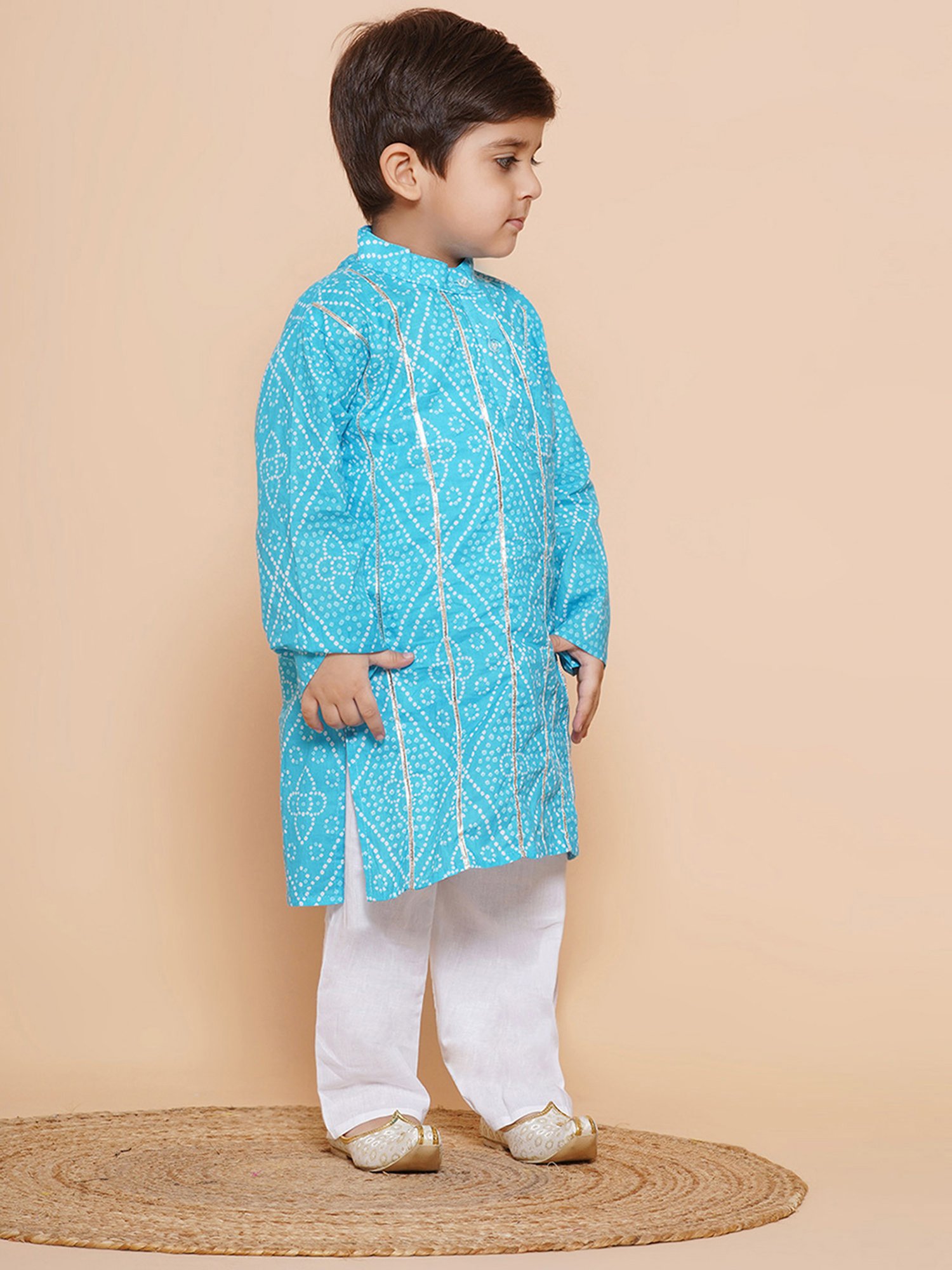 AJ Dezines Kids Blue & White Printed Full Sleeves Kurta with Pyjamas