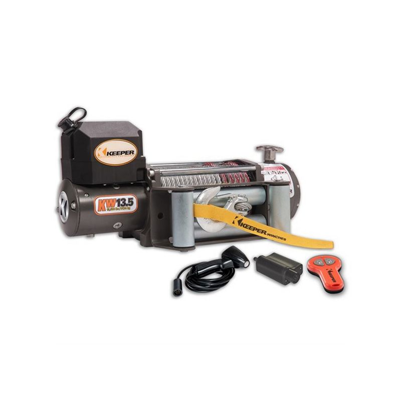 Keeper KW13122 Extreme Series 12 Volt 13500 Pound Capacity Electric Winch for Mid to Full Size Vehicles with 92 Foot Galvanized Wire Rope Cable, Black