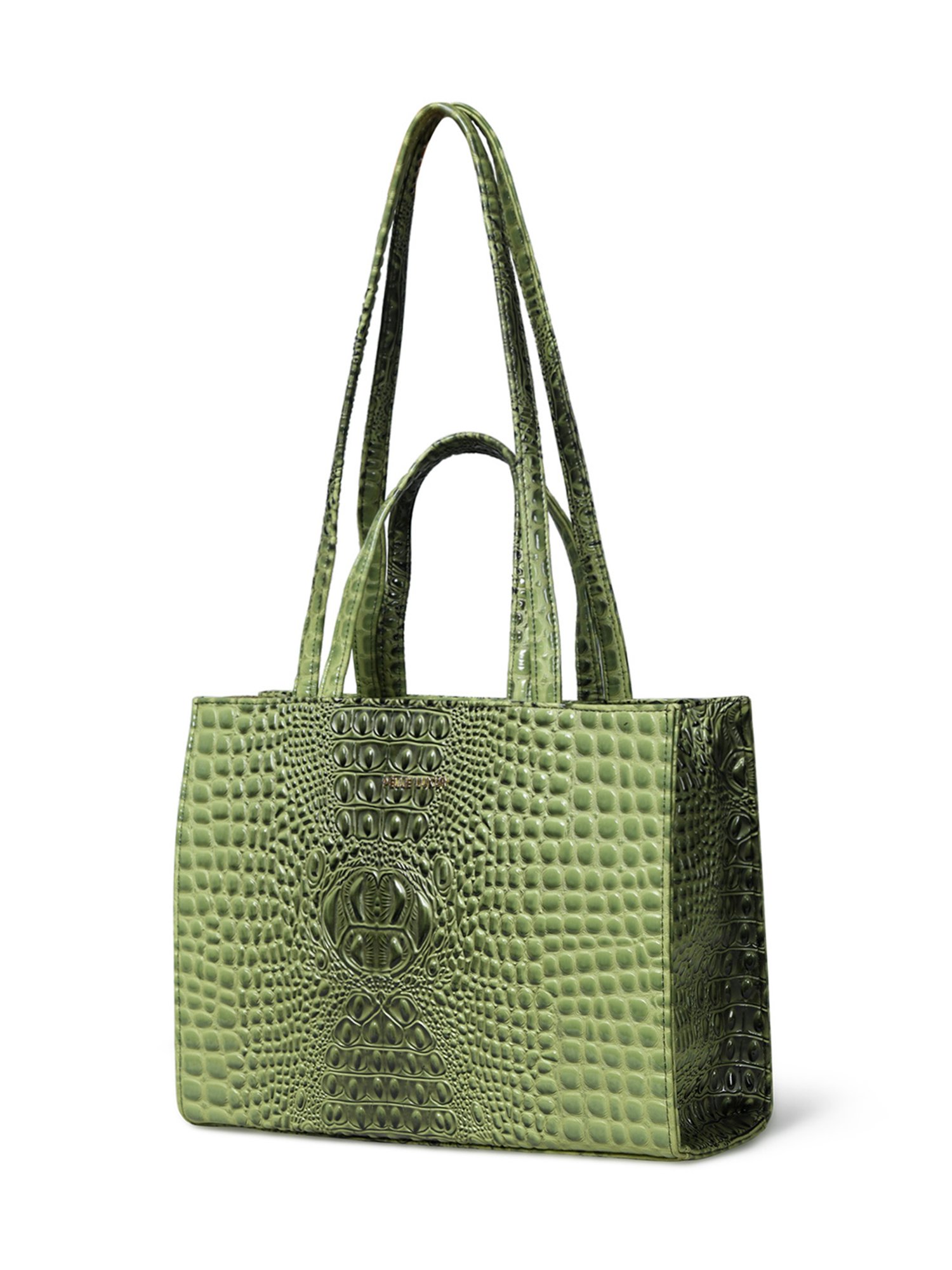 PELLE LUXUR Olive Green Animal Effect Medium Handheld Handbag