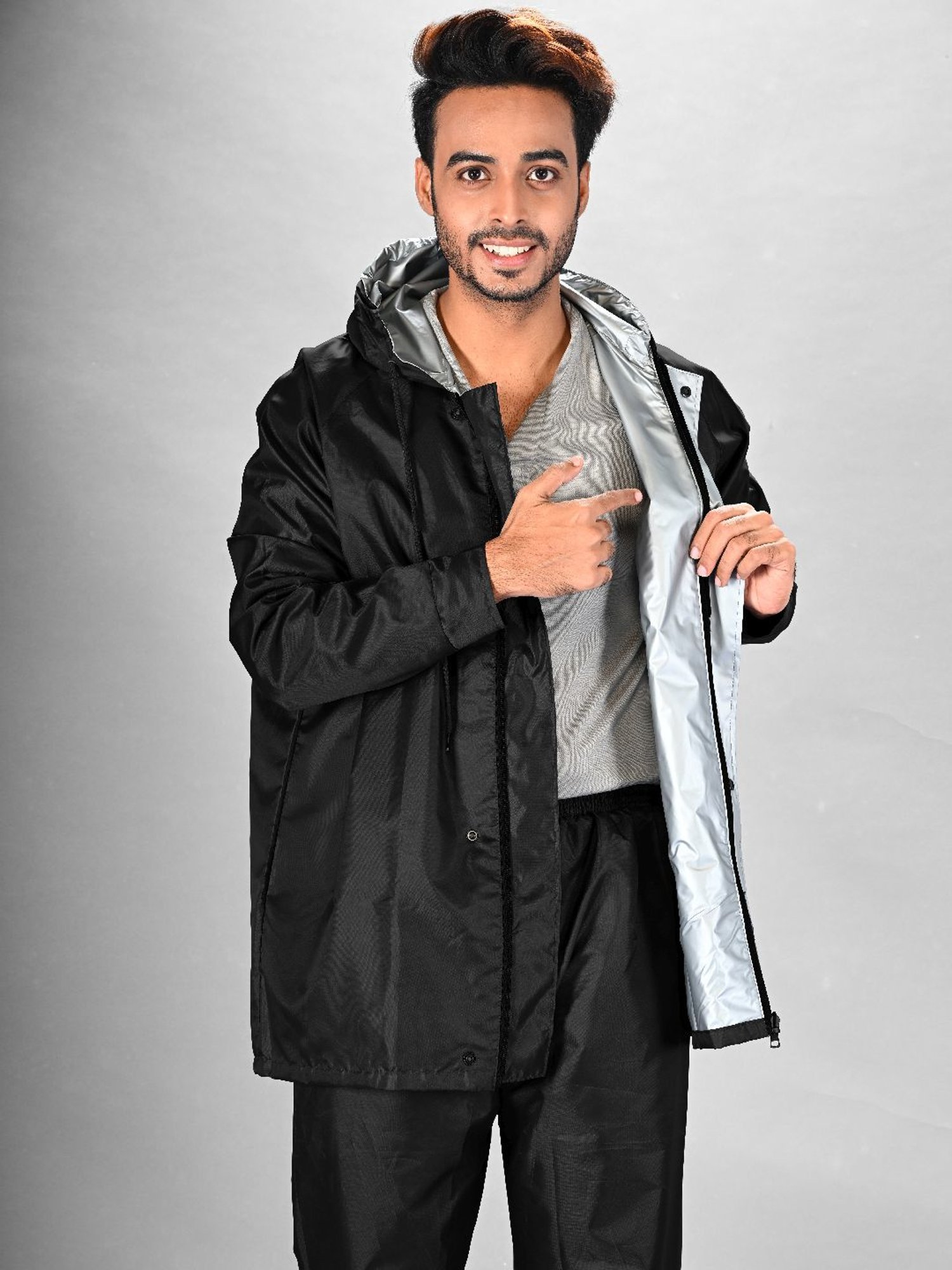 Lux Venus Black Regular Fit Rainwear Jacket