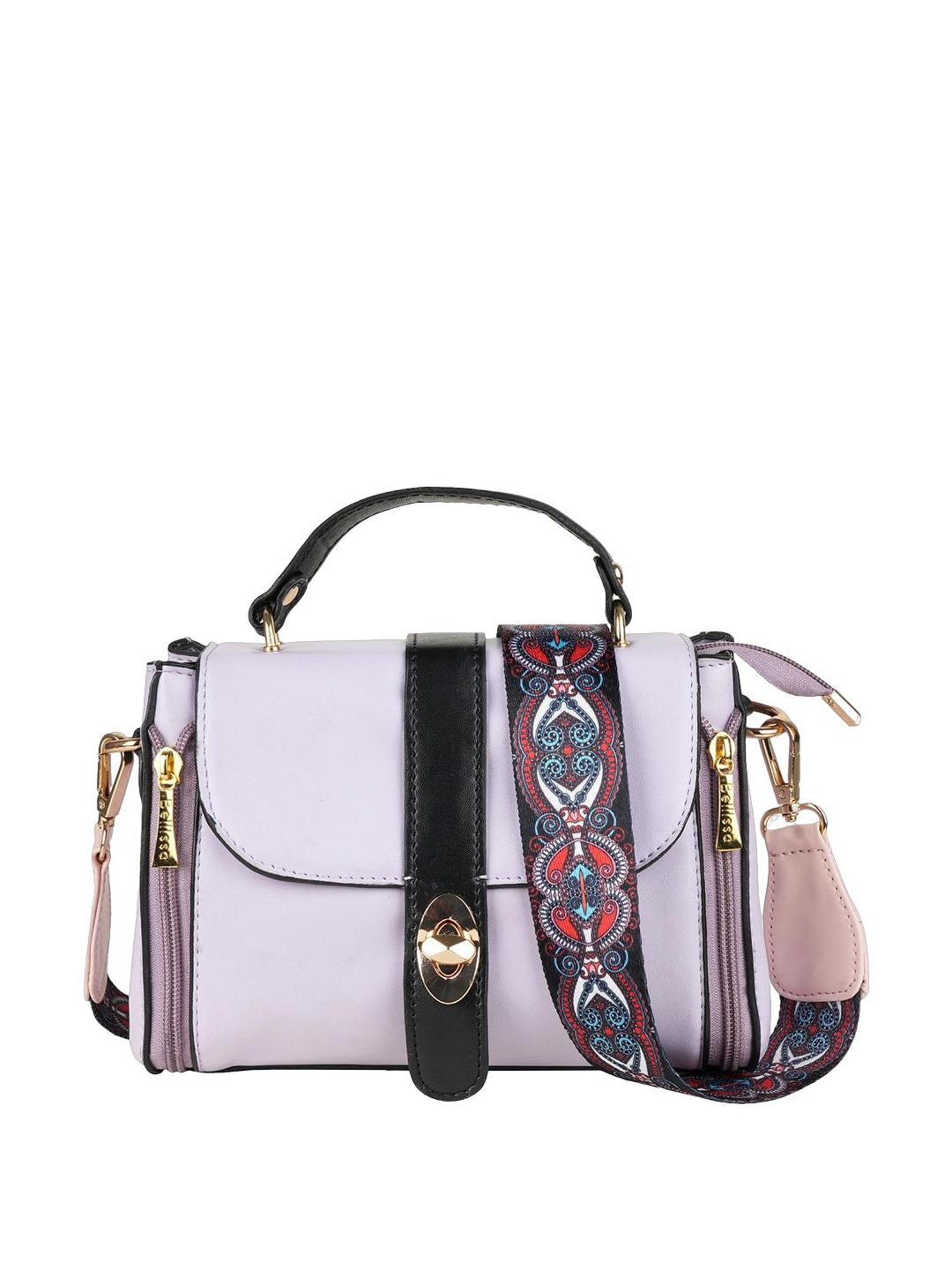 Bellissa Purple PU Solid Satchel Hand Bag