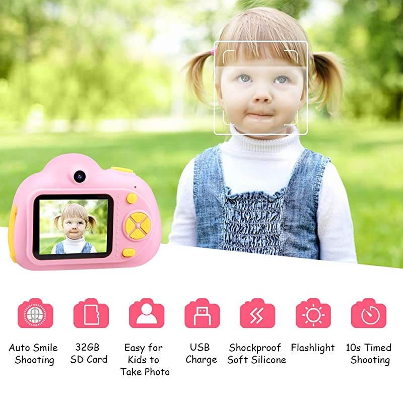 Gifts for 3 4 5 6 Year Old Girls, Kids Camera for Girls, Easter Gifts for Kids,Outdoor Toys for 5 6 7 8 Year Old Toddlers Children,8MP HD Video Camera, Pink(32GB SD Card Included).