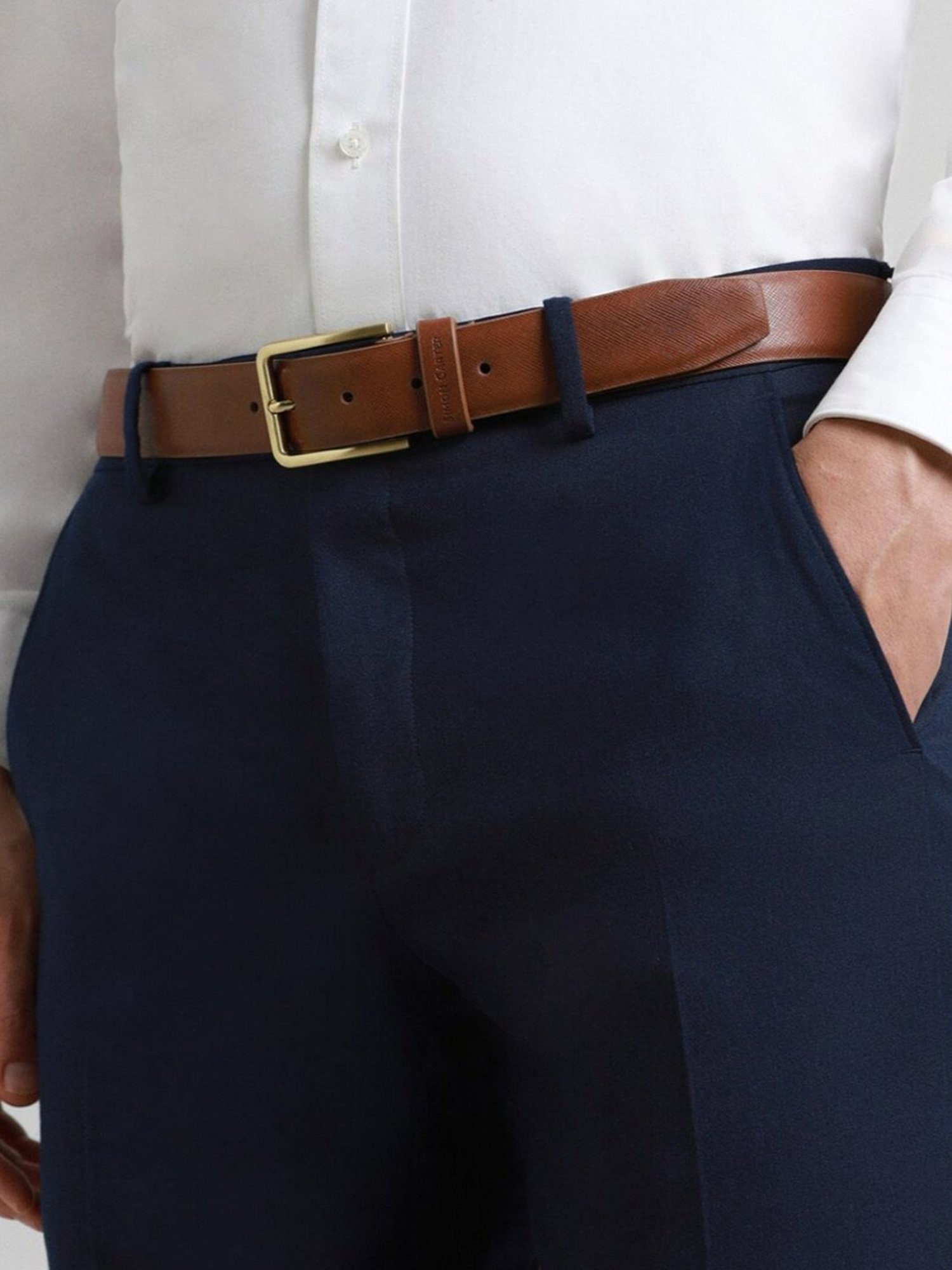 Simon Carter Brown Leather Textured Formal Belt for Men