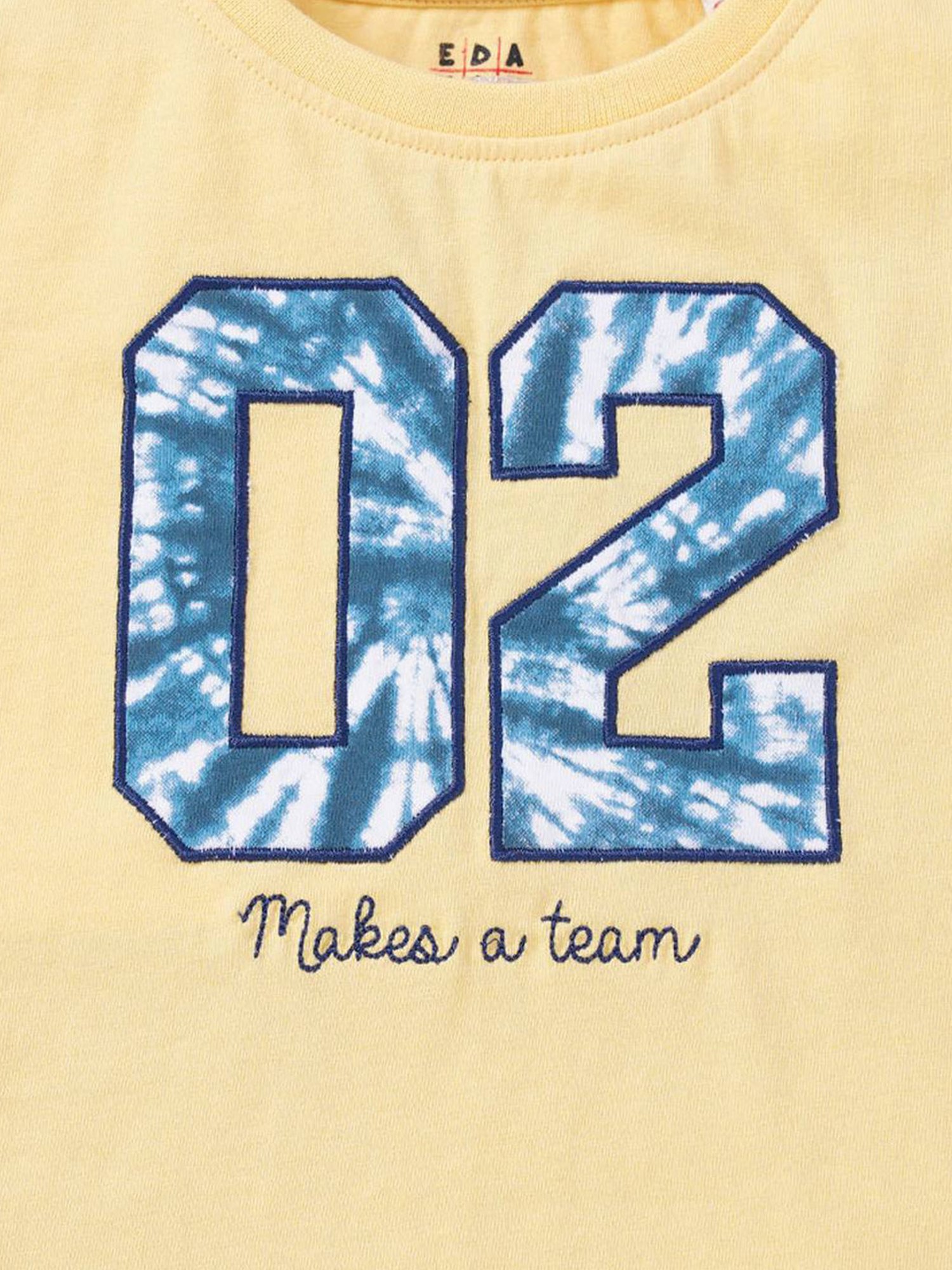 Ed-a-Mamma Kids Yellow Cotton Embroidered T-Shirt