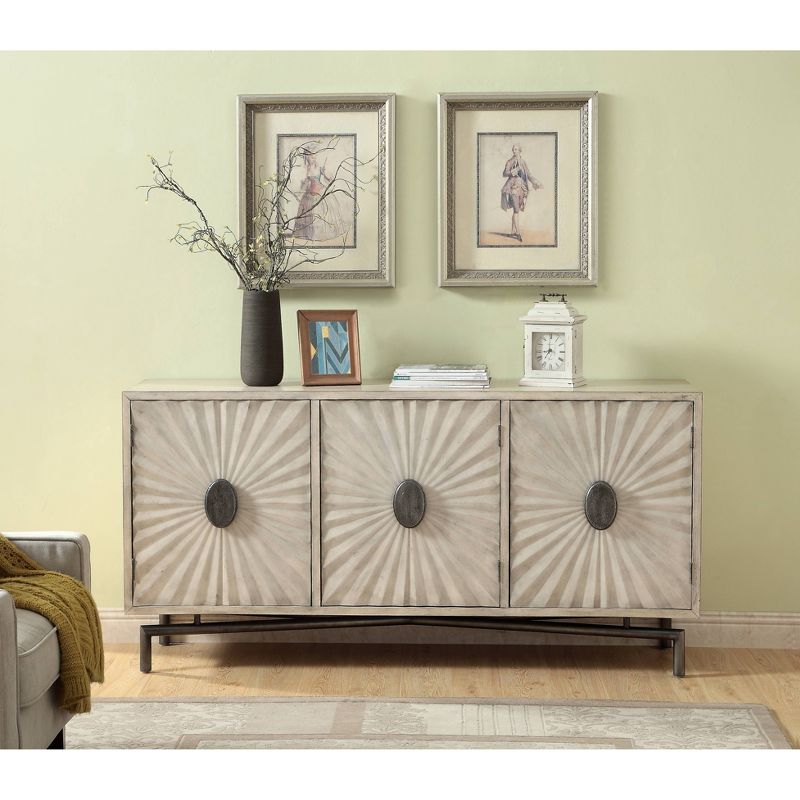 Akron 3 Door Media Credenza TV Stand for TVs up to 72" Cream - Treasure Trove Accents