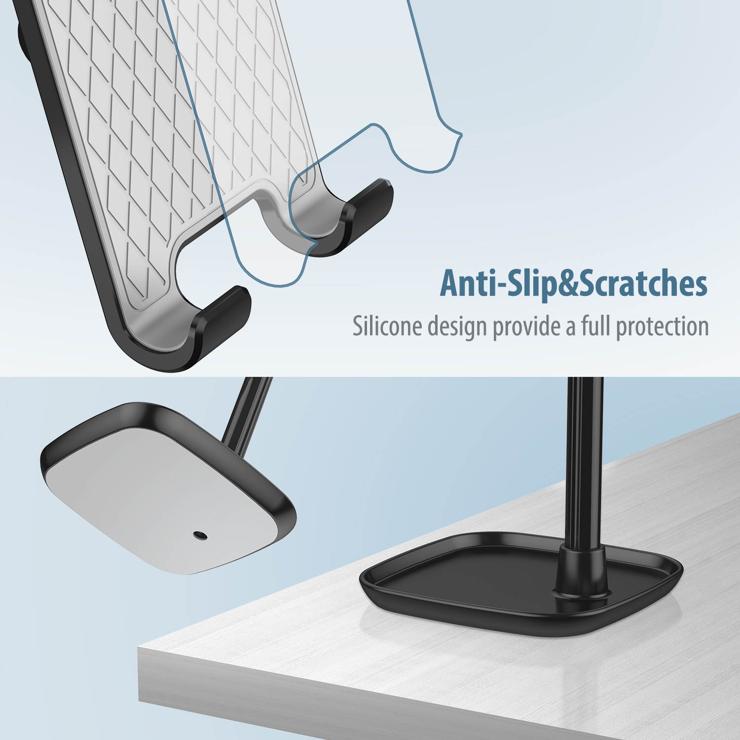 Tekpluze Cell Phone Stand for Desk,Smartphone Stand with Adjustable Angle and Height,Mobile Phone Stand with Nonslip Base, Compatible with All Smartphone,iPhone,iPad and Switch (4-10") - Black