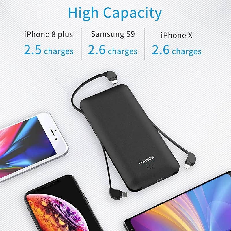 mAh Portable Charger Power Bank Ultra Slim External Battery Pack with Built in AC Plug Typec CableMicro Cable and Other Cable for Cell Phone