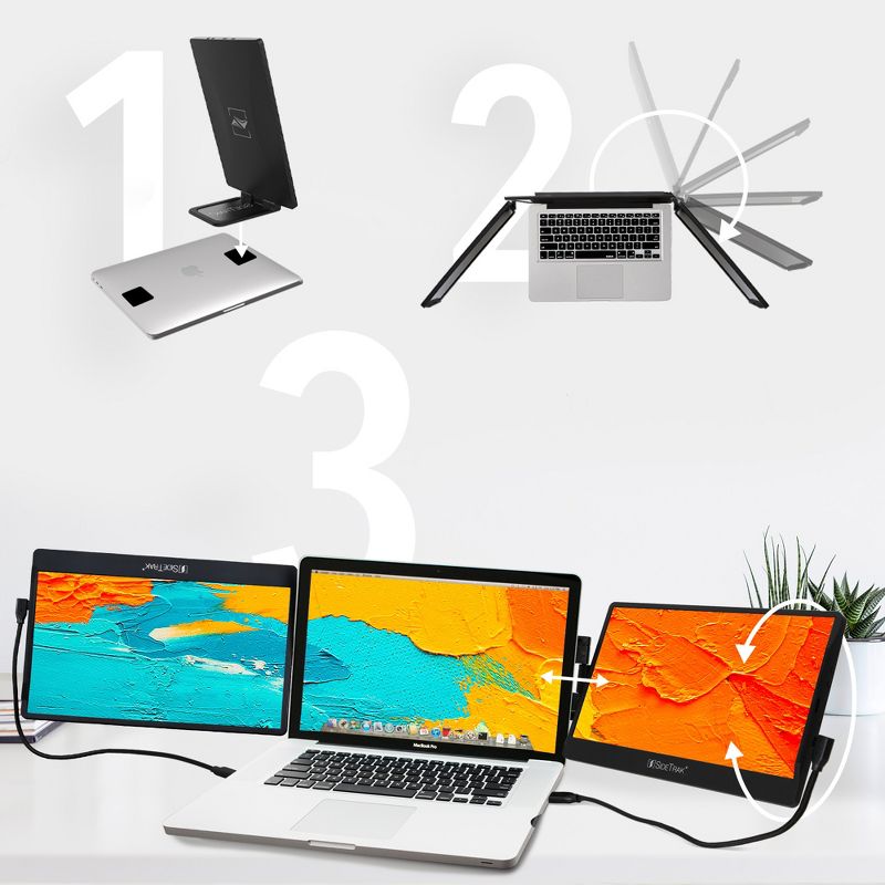 SideTrak Swivel 12.5" Attachable Triple Portable Monitor for Laptop - IPS Full HD 1920x1080 USB Displays - Black