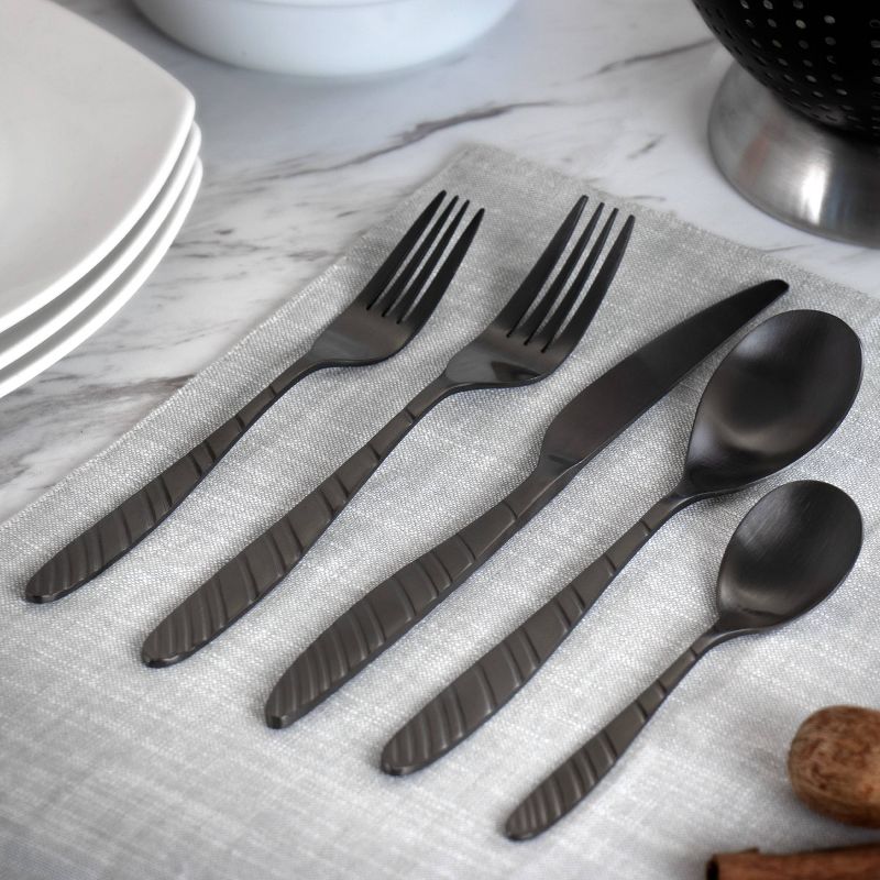 20pc Stainless Steel La Vague Silverware Set Matte Black - MegaChef