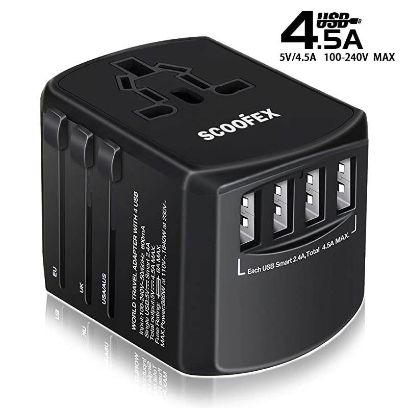 Travel Adapter International Power Adapter Electric Outlet Converters Wall Charger AC Plug with 4 x 24A USB Ports 30A USB TypeC for Canada USA Europe UK AU Asia 150 Countries fo