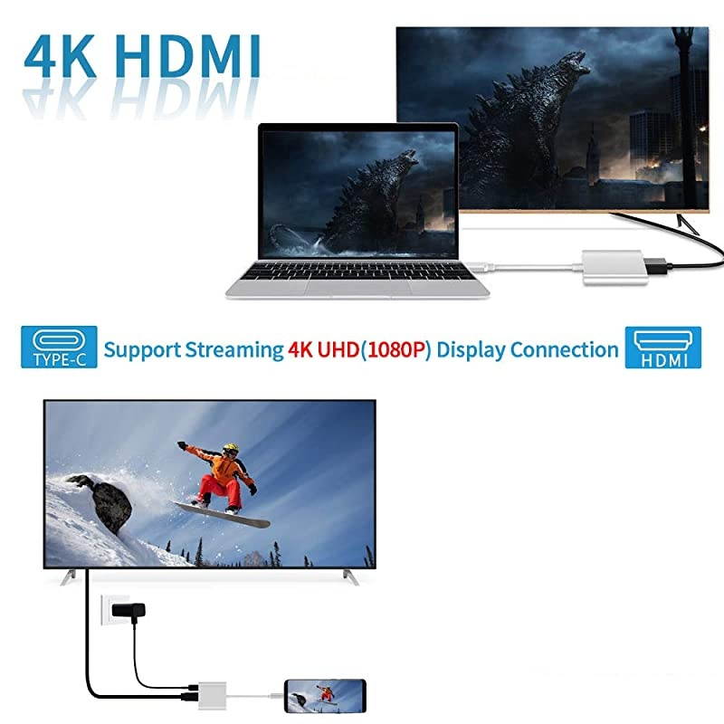 USB C to HDMI Adapter  USB Type C Adapter Multiport AV Converter with 4K HDMI Output USB 30 Port and USBC Charging Port Compatible ChromebookMacBookiMacSamsungProjectorMonitor Silver
