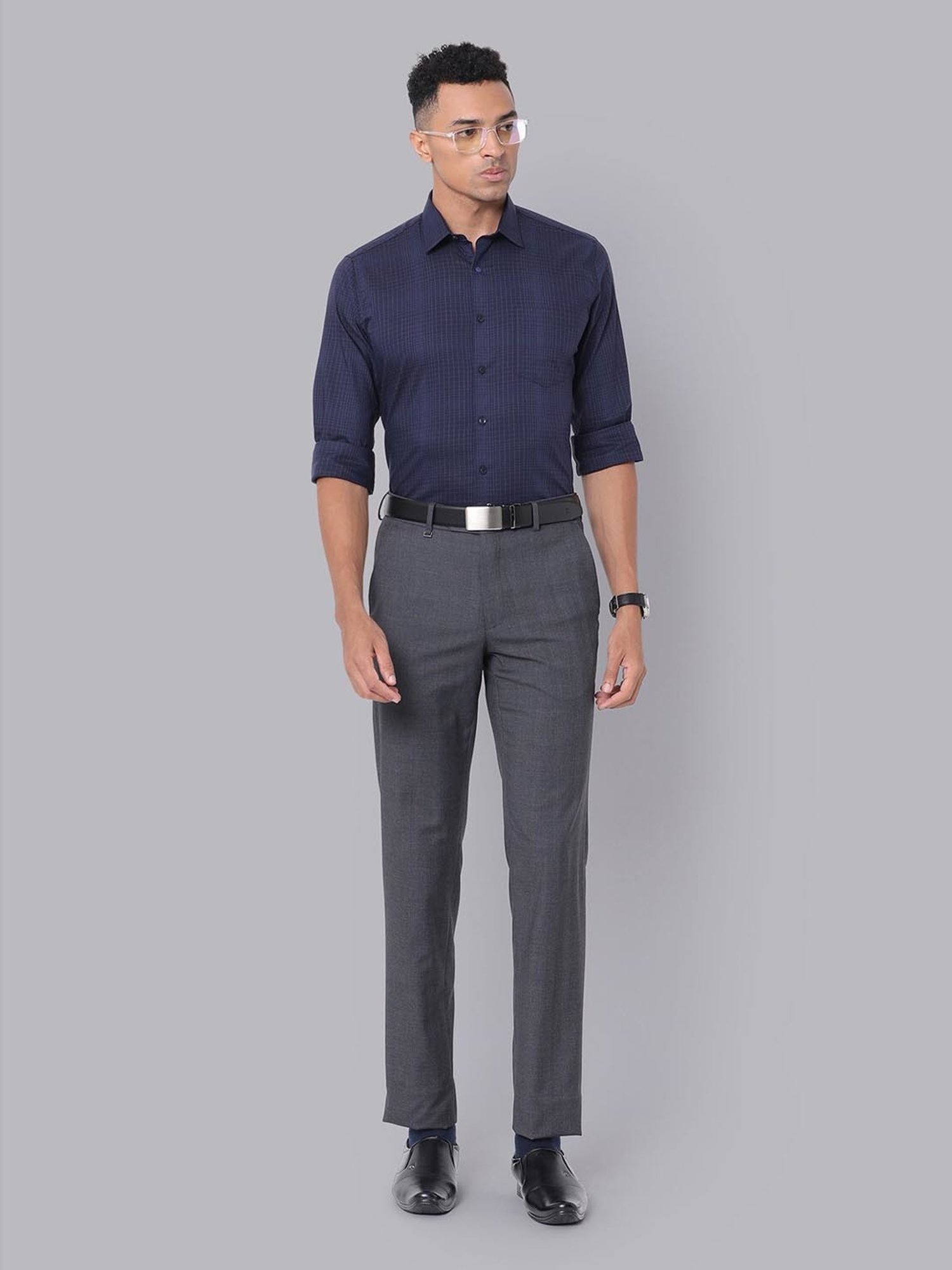 Van Heusen Grey Slim Fit Checks Trousers