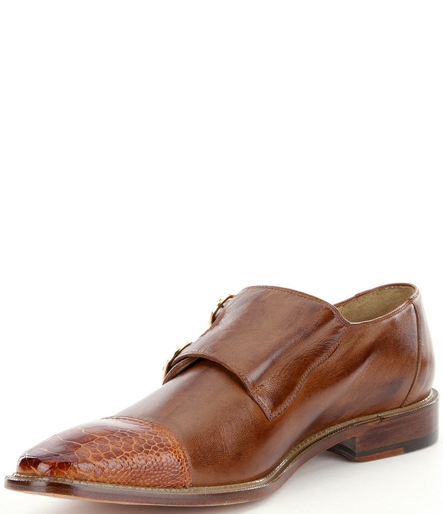 Belvedere Men's Amico Double Monk Strap Ostrich and Calfskin Dress Shoes