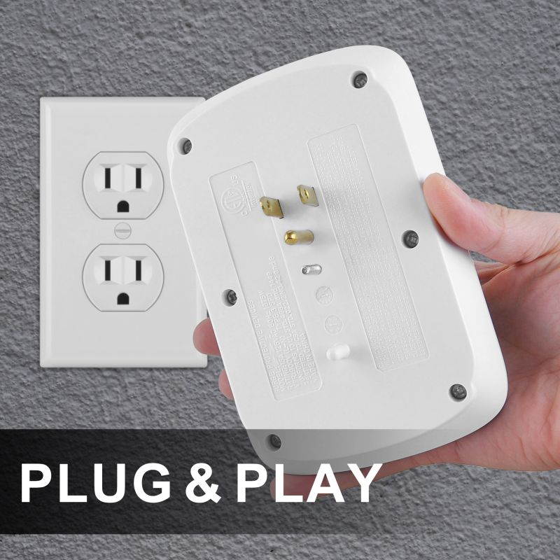 [4 Pack] BESTTEN 6-Outlet Grounded Wall Tap Adapter Outlet Extender with Blue Indicator, 300 Joule Surge Protector, ETL Certified, White