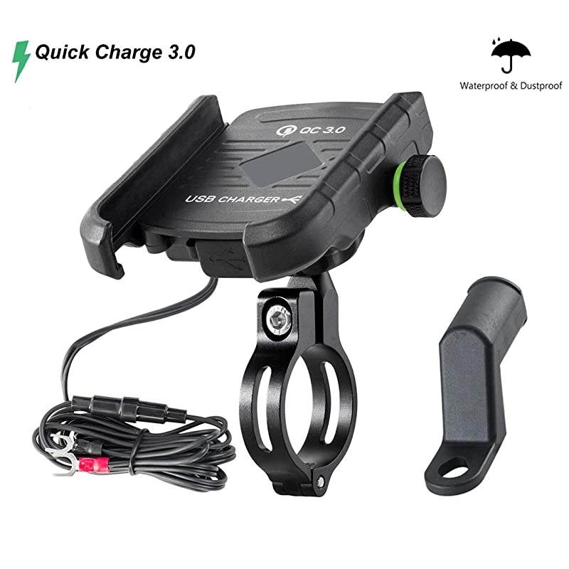 Motorcycle Phone Mount Charger USB 30 Socket Handlebar RearView Mirror Cellphone Holder Charger with Aluminium Mount Base for 12V24V Vehicles Compatible with 4065 Inch Smartphones