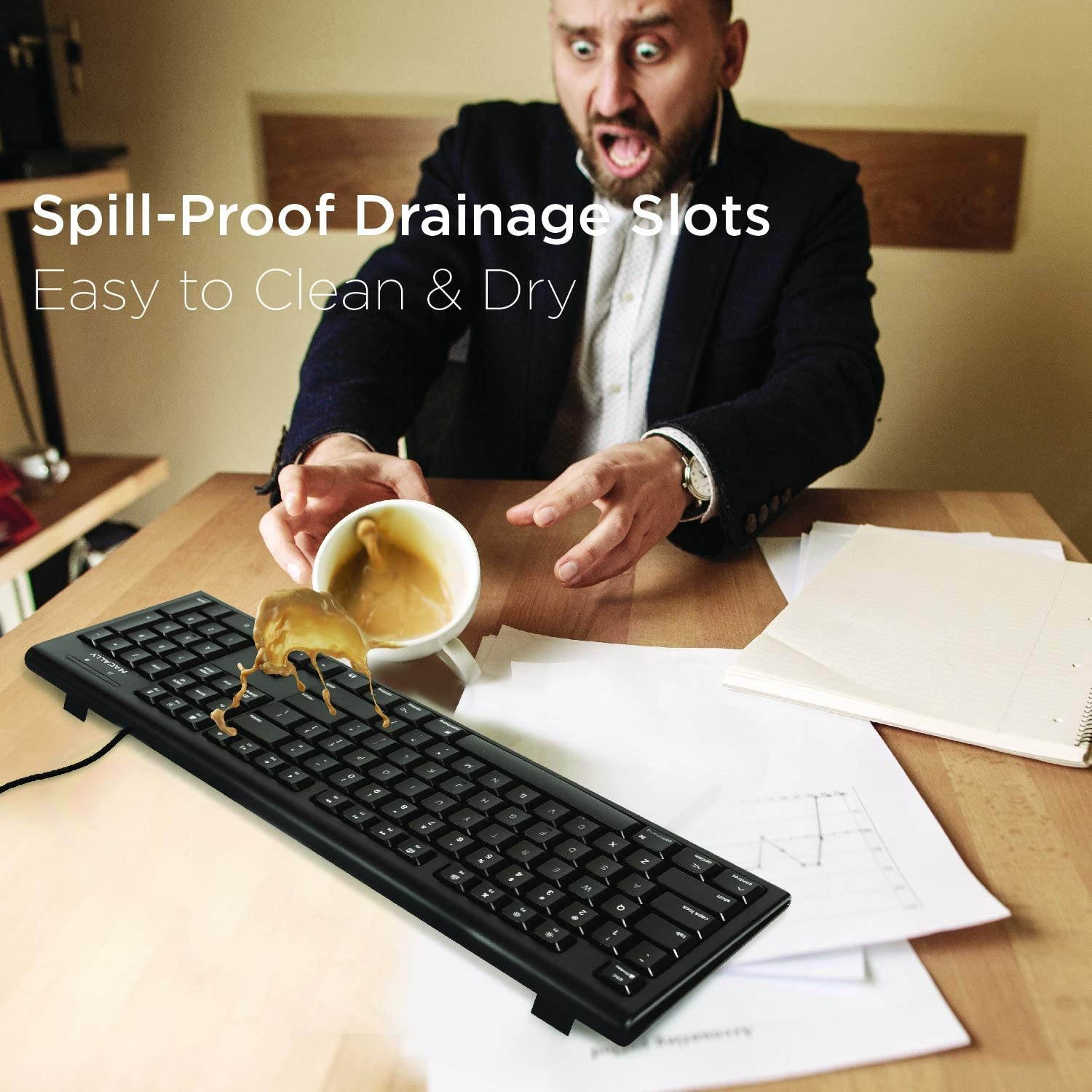 Macally Full Size Mac Wired Keyboard - Compatible with All Macs with USB Port - Durable Mac Keyboard with Number Pad & 16 Apple Shortcut Keys - Rubber Keycaps & Spill Proof - QKEYB (Black)