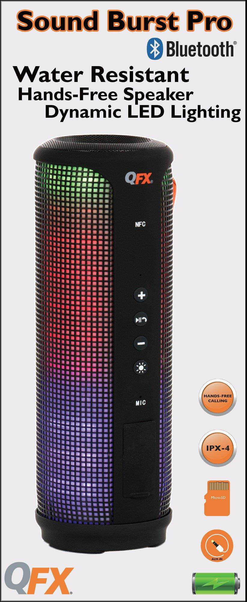 QFX BT-300 Sound Burst Pro Portable Speaker With Bluetooth/LED Lights/Mic (Black)