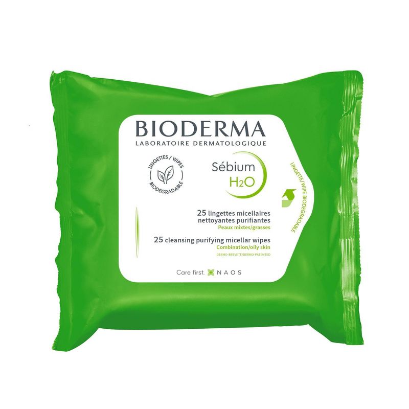 Bioderma Sebium H2O Micellar Water Makeup Remover and Facial Cleansing Wipes - 16.07oz/25ct