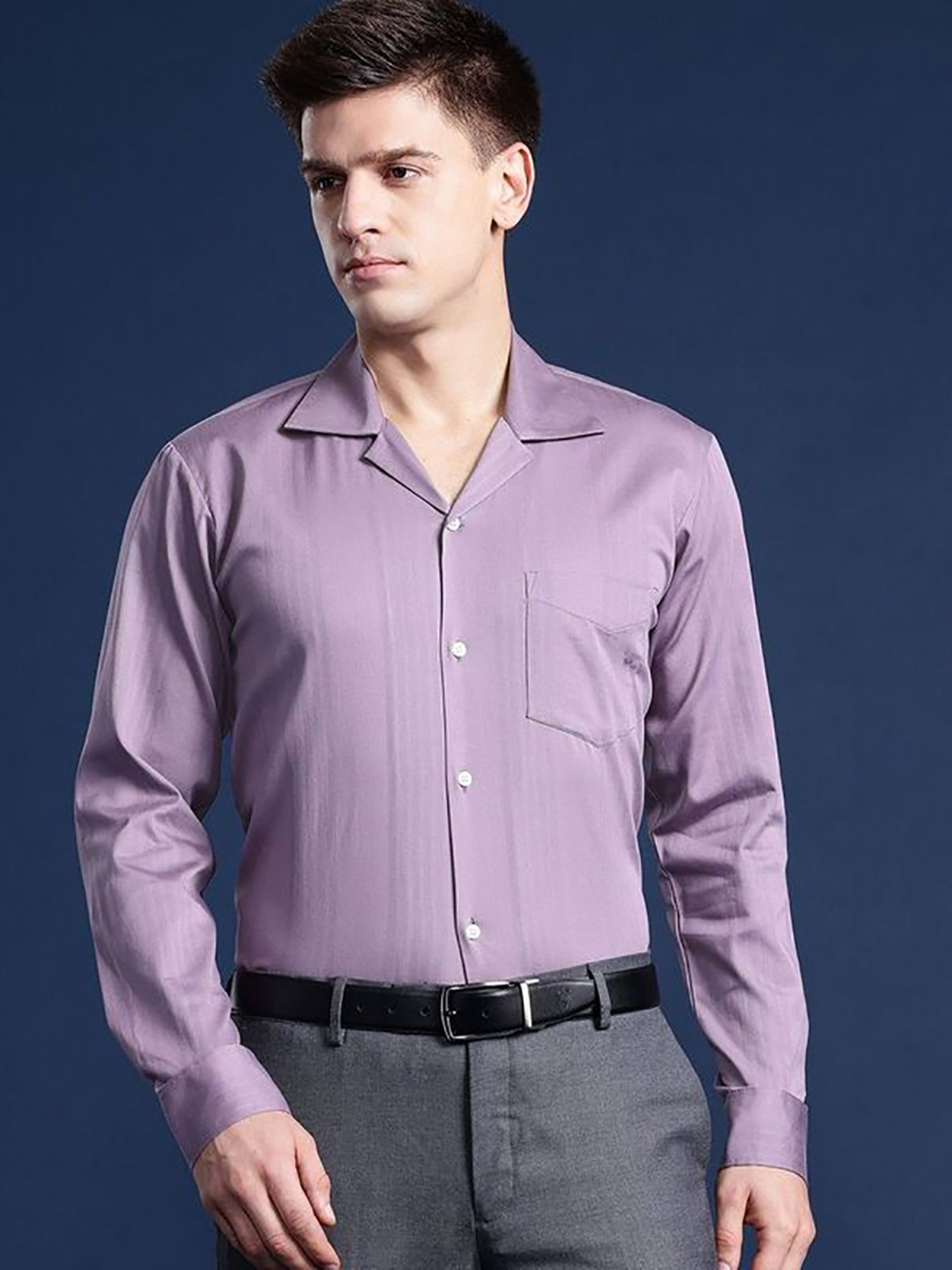 Hancock Purple Cotton Relaxed Fit Solid Shirts