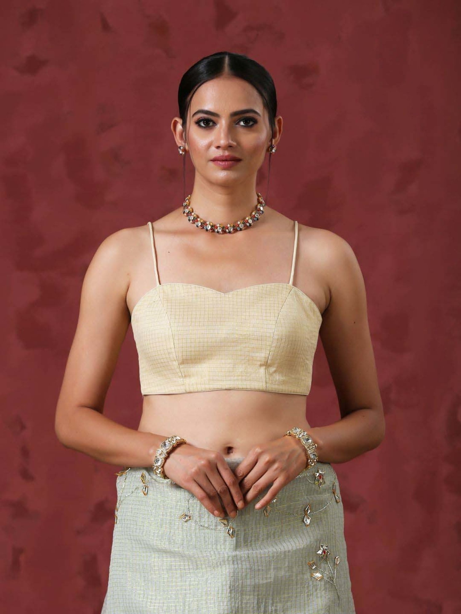 Swtantra Cream Plain Readymade Blouse