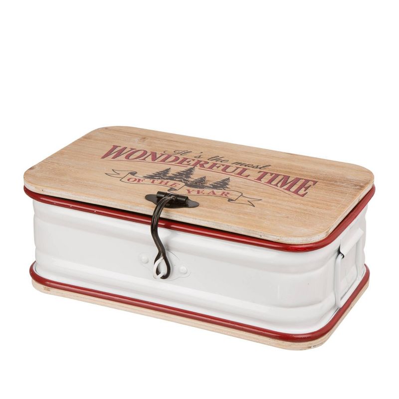 16"/2pc Christmas Enameled Metal and Wooden Chest Decorative Figurine - Glitzhome