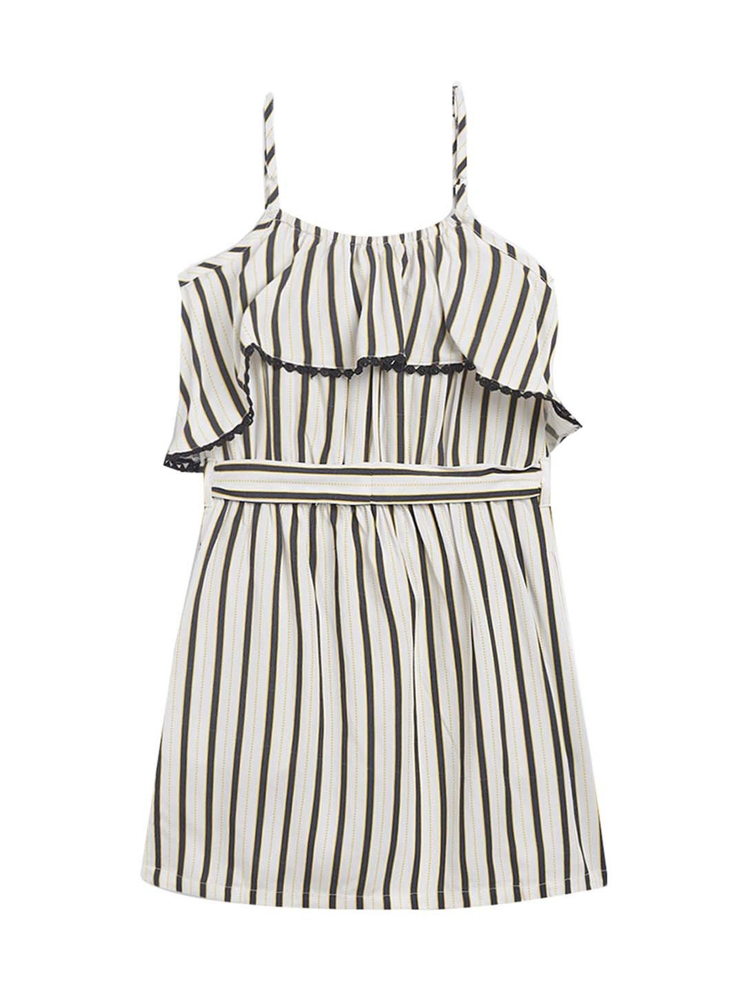 Elle Kids White Cotton Striped Dress