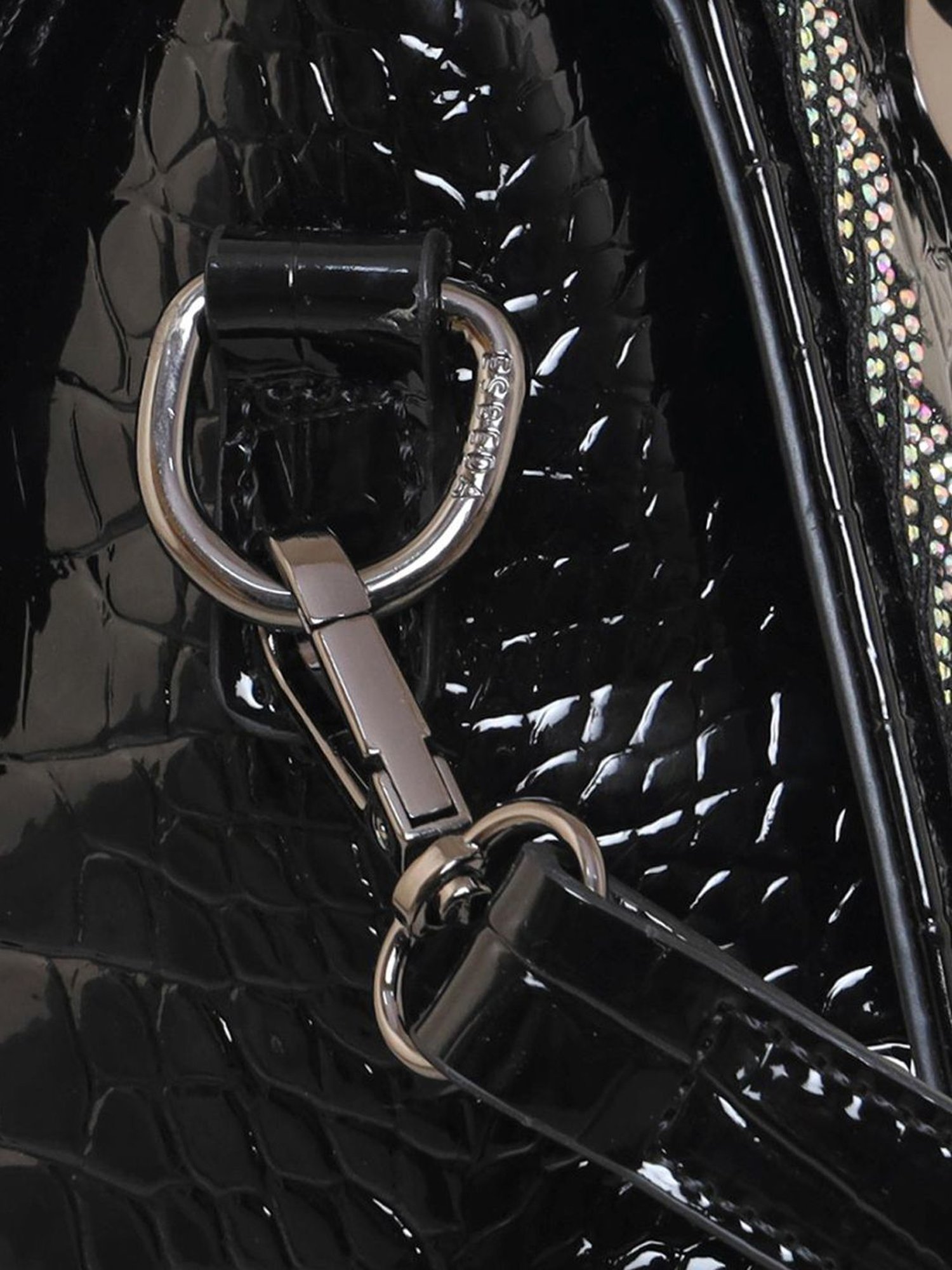 Esbeda Glossy Black PU Textured Handbag