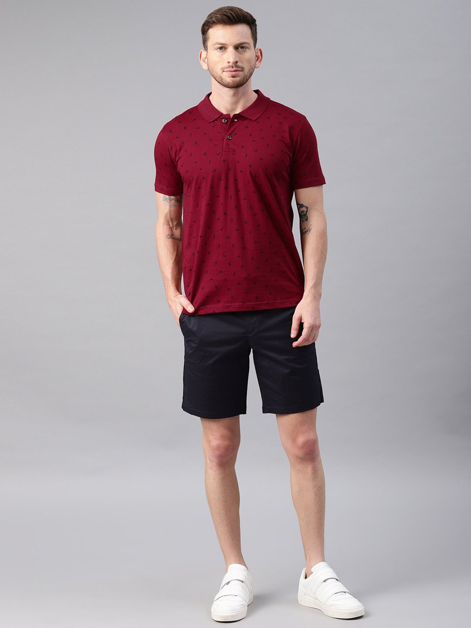 Kryptic Maroon Regular Fit Printed Cotton Polo T-Shirt
