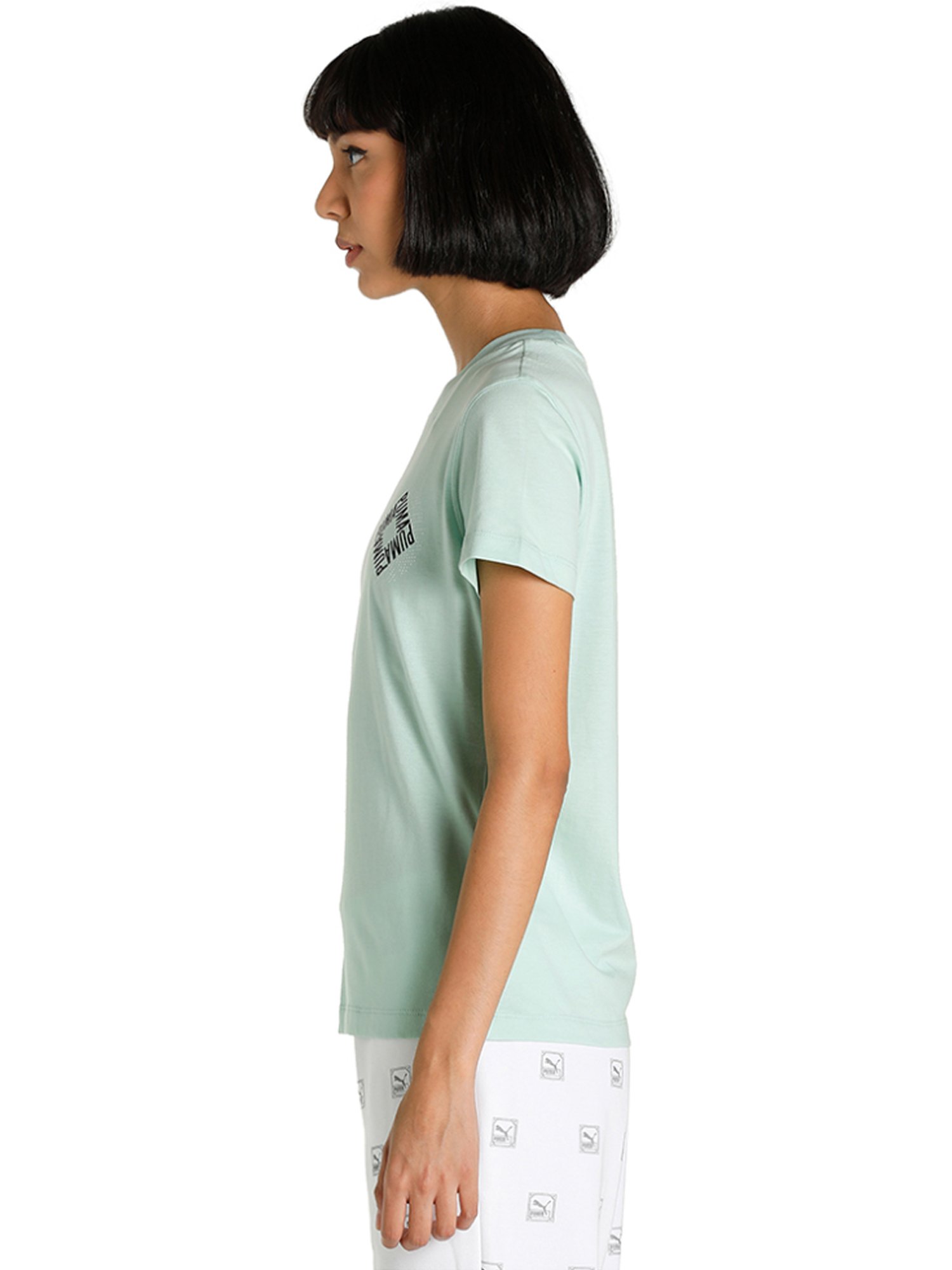 Puma Sage Green Cotton Printed T-Shirt