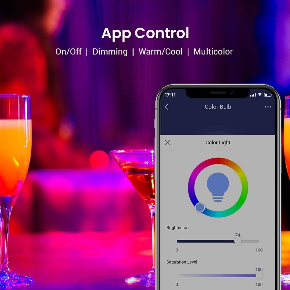 Smart Bulb, 10W RGB Dimmable Wi-Fi LED Smart Light Bulbs Color Changing A19 800lm, Works with Alexa, Google Home, Siri and IFTTT, No Hub Required (1-Pack)