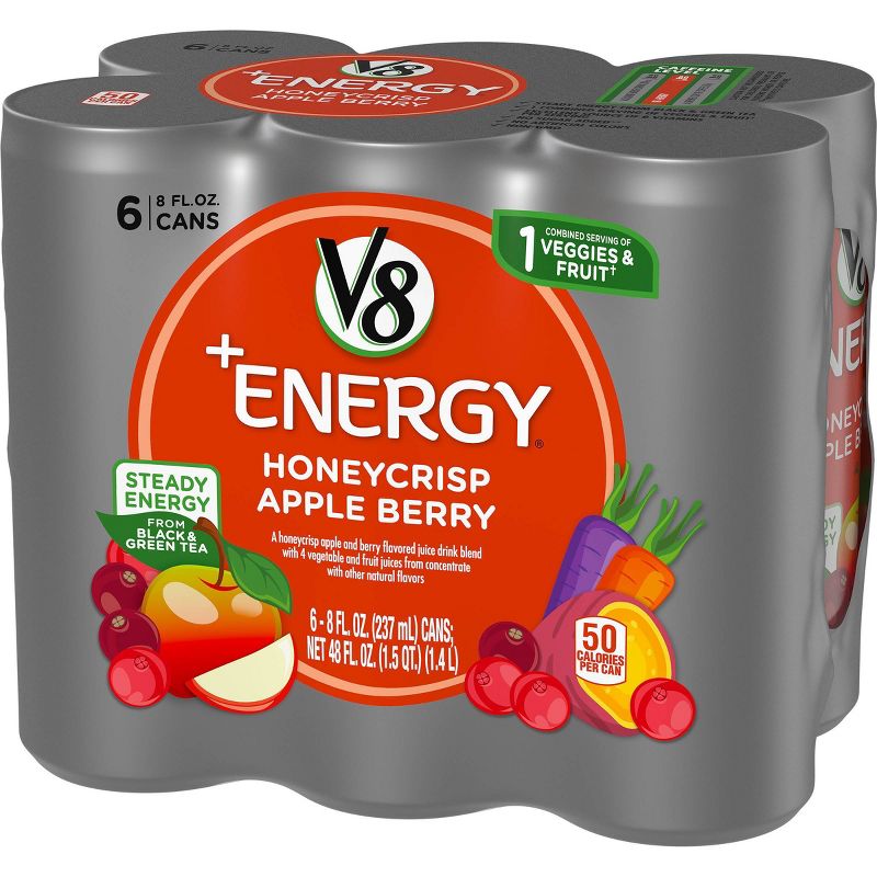 V8 +Energy Honeycrisp Apple Berry - 6pk/8 fl oz Cans