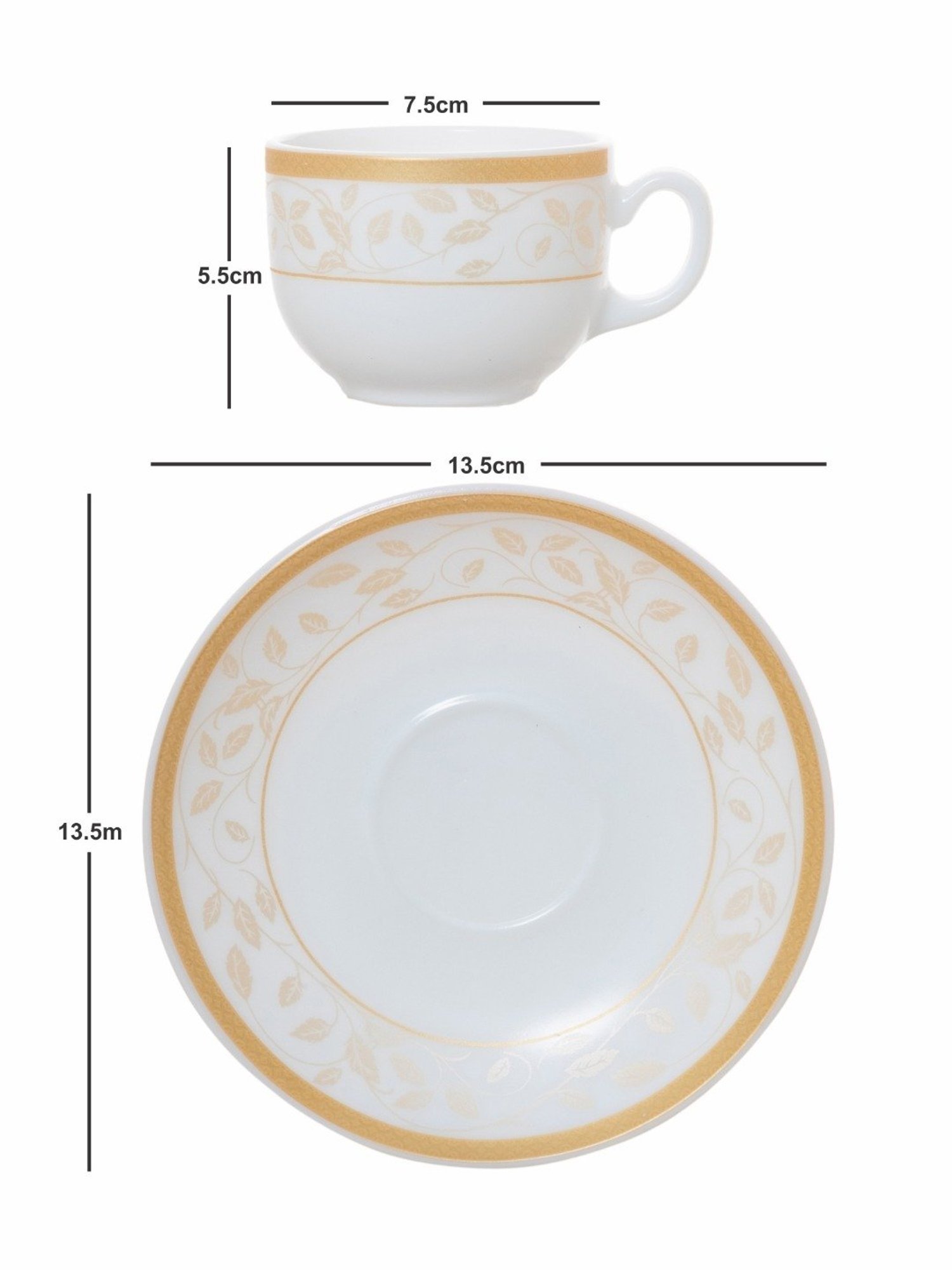 Cello Divine Printed White Opalware Tea Cups & Saucers - Set of 6 (160ml)