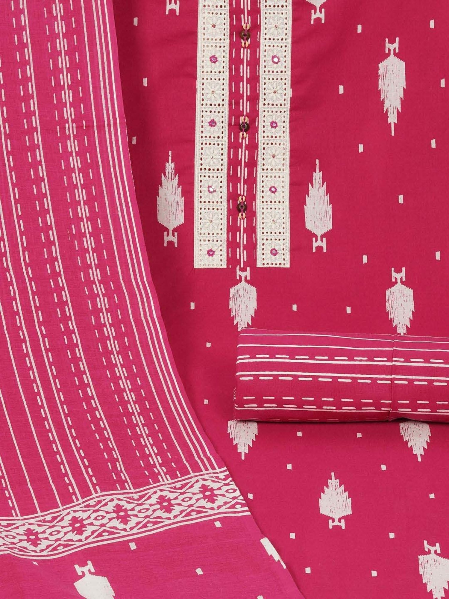 Kami Kubi Pink Cotton Printed Unstitched Dress Material