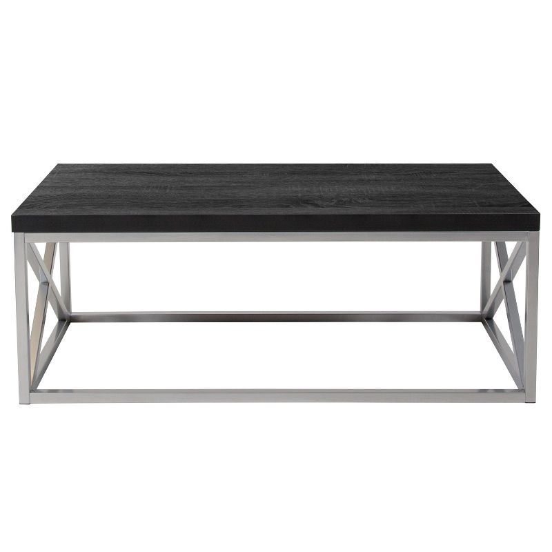 Emma and Oliver Black Coffee Table with Silver Finish Frame