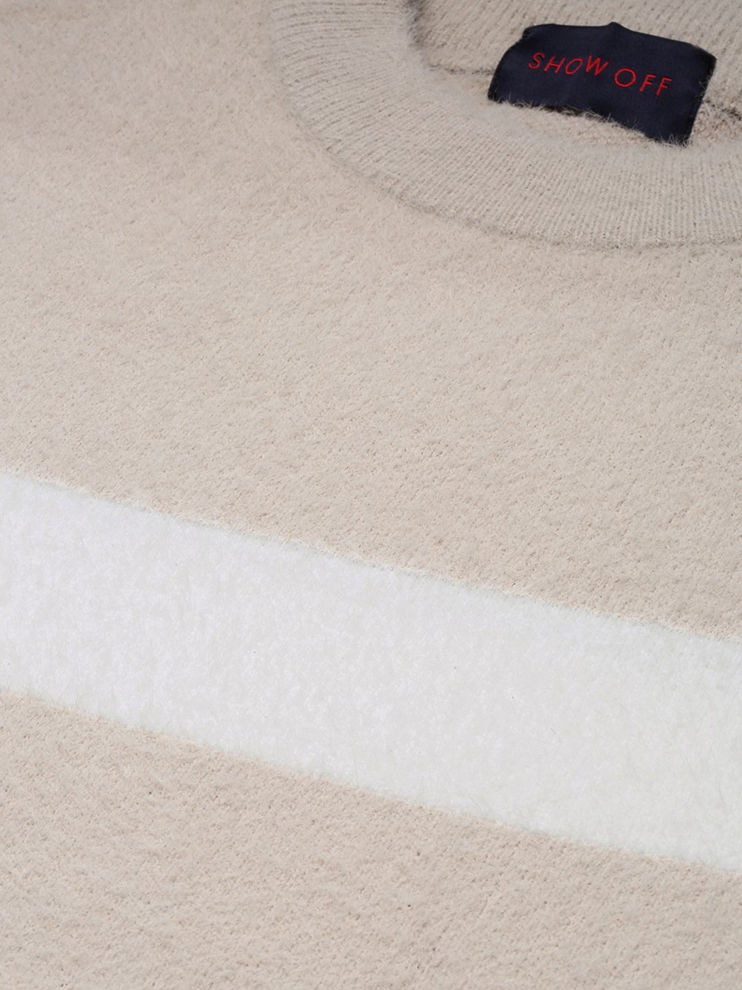Showoff Beige Slim Fit Colour Block Sweater