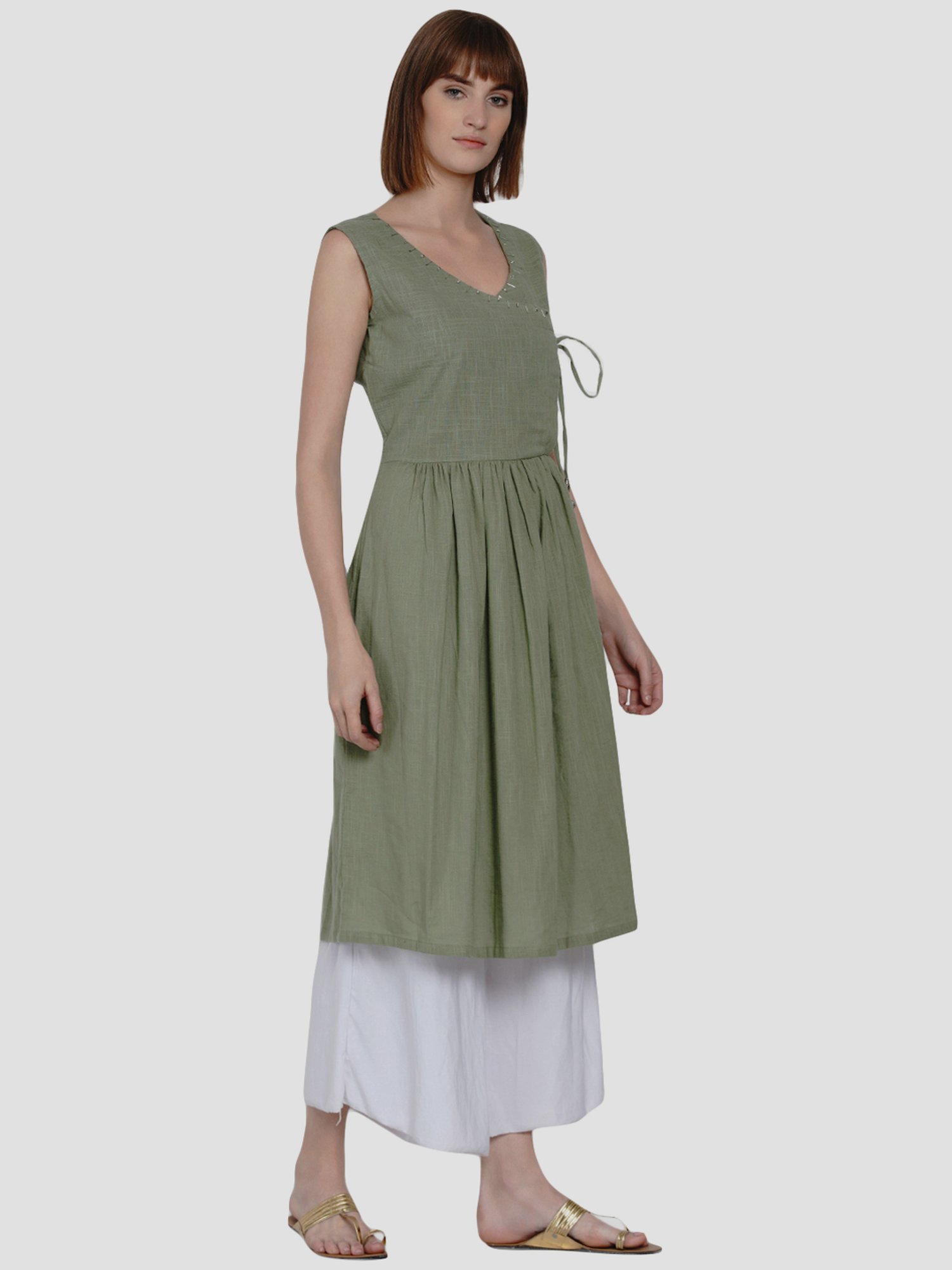 Women Republic Green Cotton A Line Kurta