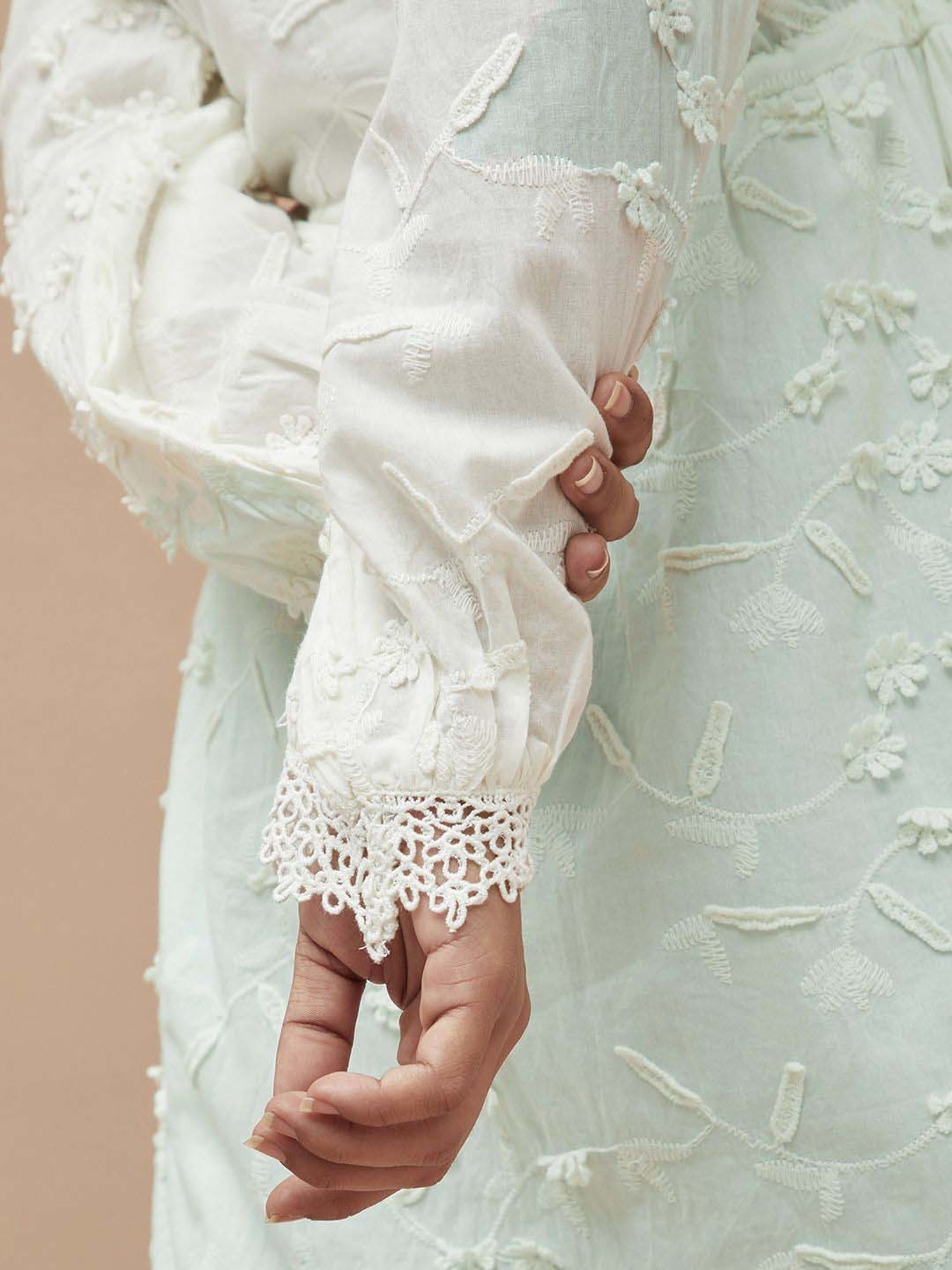 Colour Me by Melange White Cotton Embroidered A-Line Dress