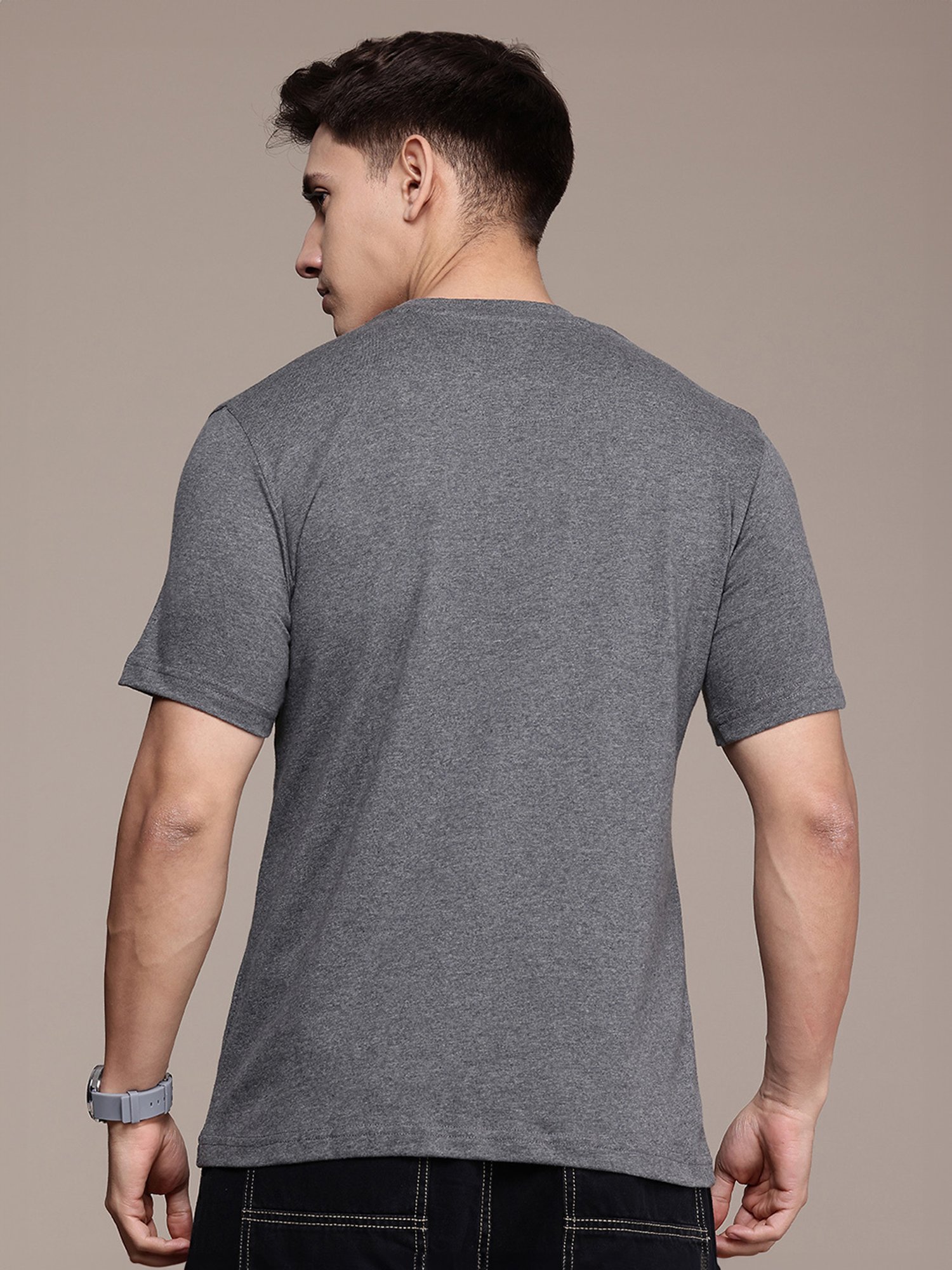Burnt Umber Grey Regular Fit Graphic Print Crew T-Shirt