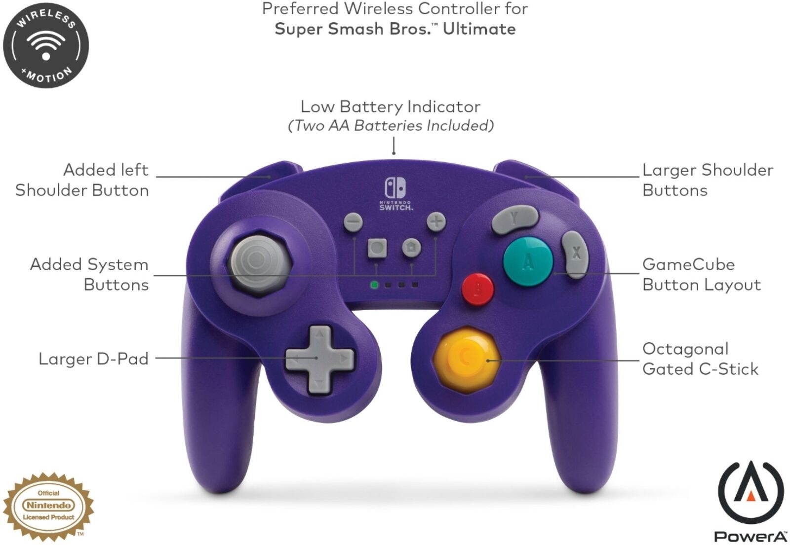 PowerA Wireless GameCube Style Controller for Nintendo Switch - Purple