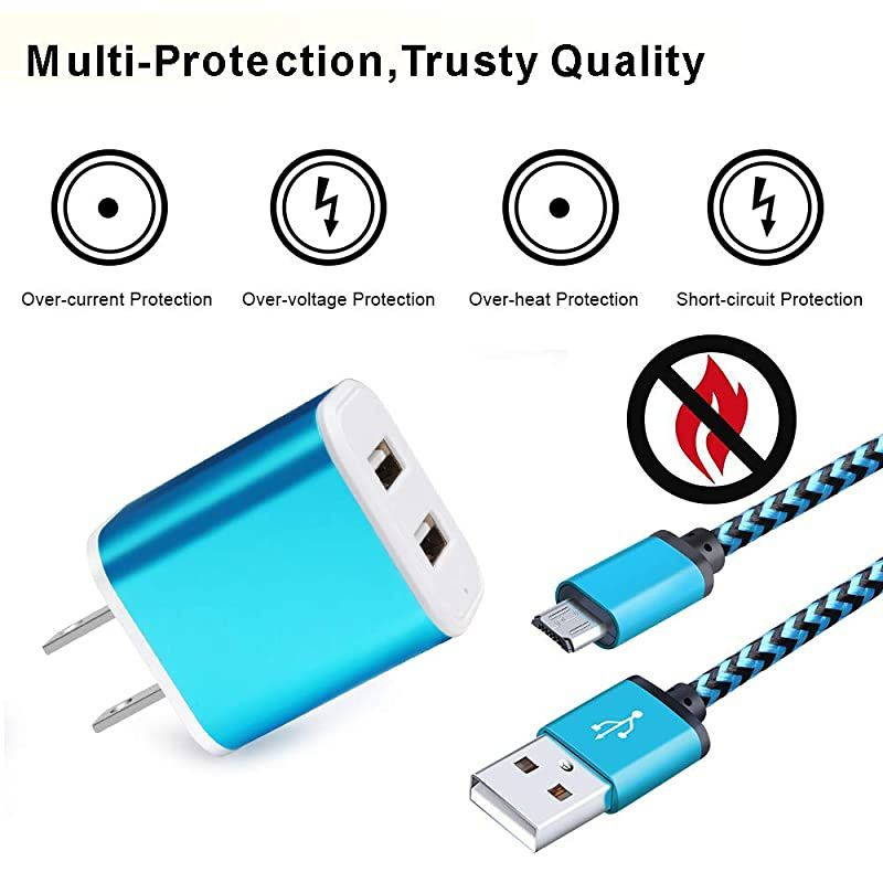 Android Charger with Wall Plug,  2.1A Dual Port USB Wall Charger Brick Block Charger Cube Box with 2Pack 6ft Micro USB Cable Phone Charger Cord for Samsung Galaxy S7 S6 Edge J3 J7, LG Stylo 5 3