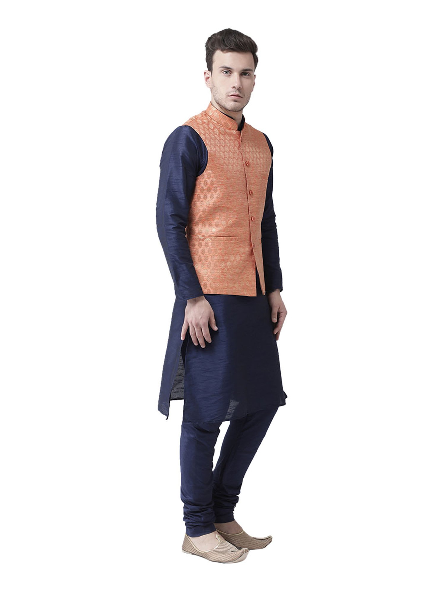 Deyann Orange & Navy Full Sleeves Silk Suit