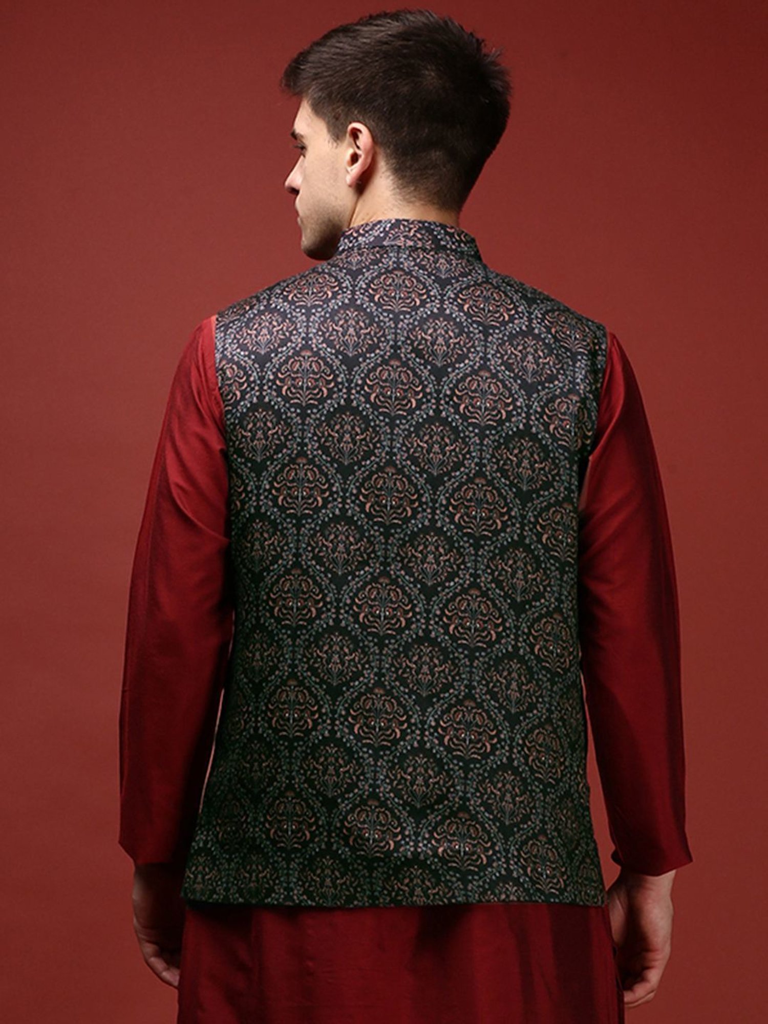 Kisah Multicolored Regular Fit Printed Nehru Jacket