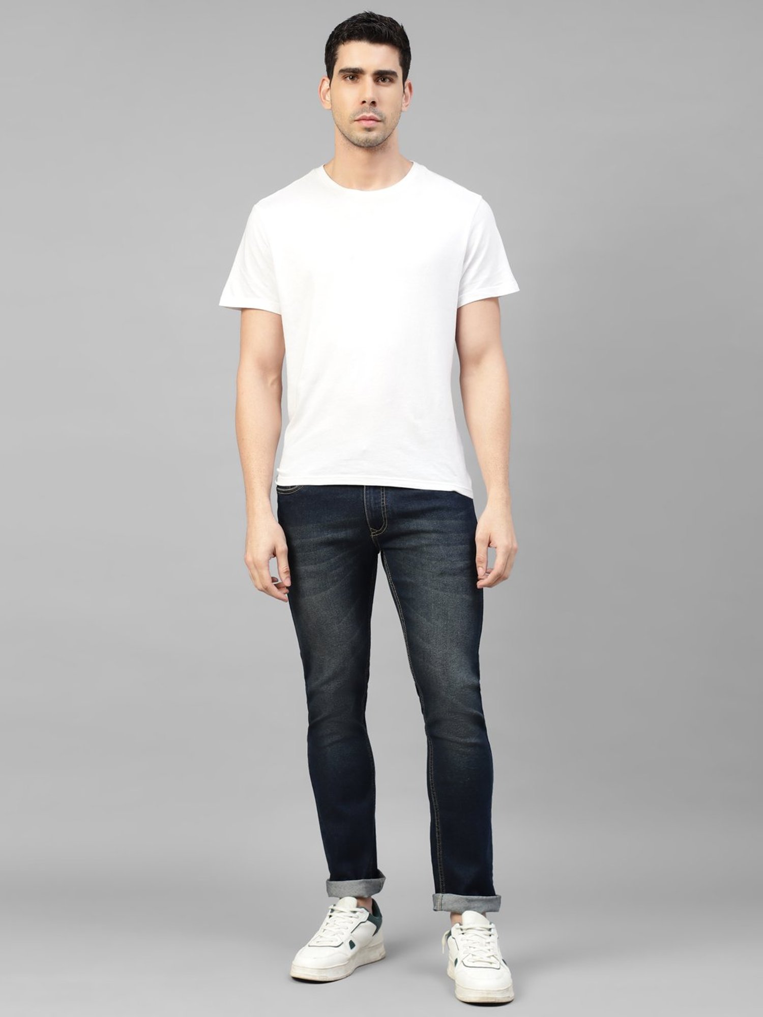 Allen cooper Dark Blue Regular Fit Lightly Washed Jeans