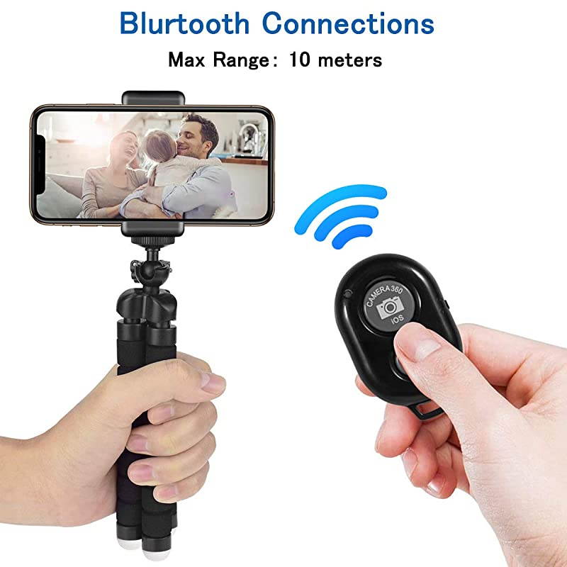 Flexible Phone Tripod with Wireless Selfie Remote Shutter Portable and Adjustable Phone Tripod Stand with Universial Phone Clip Mini Tripod Stand Holder Compatible with iPhoneAndroid Samsung