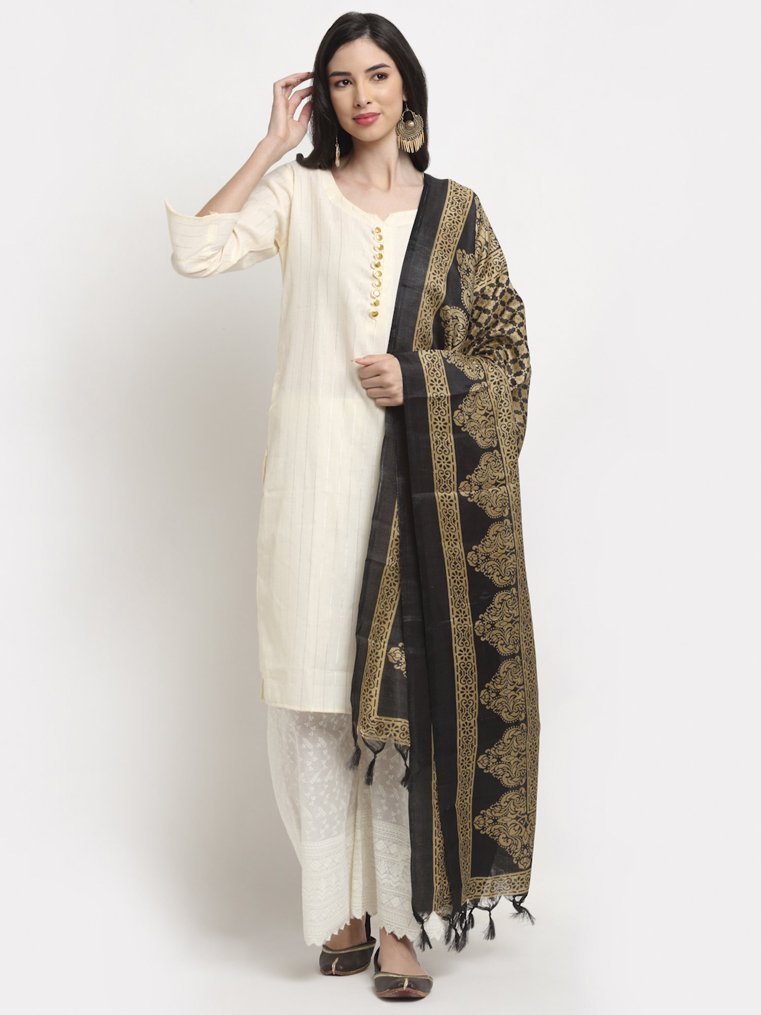 TAG 7 Beige & Black Printed Dupatta