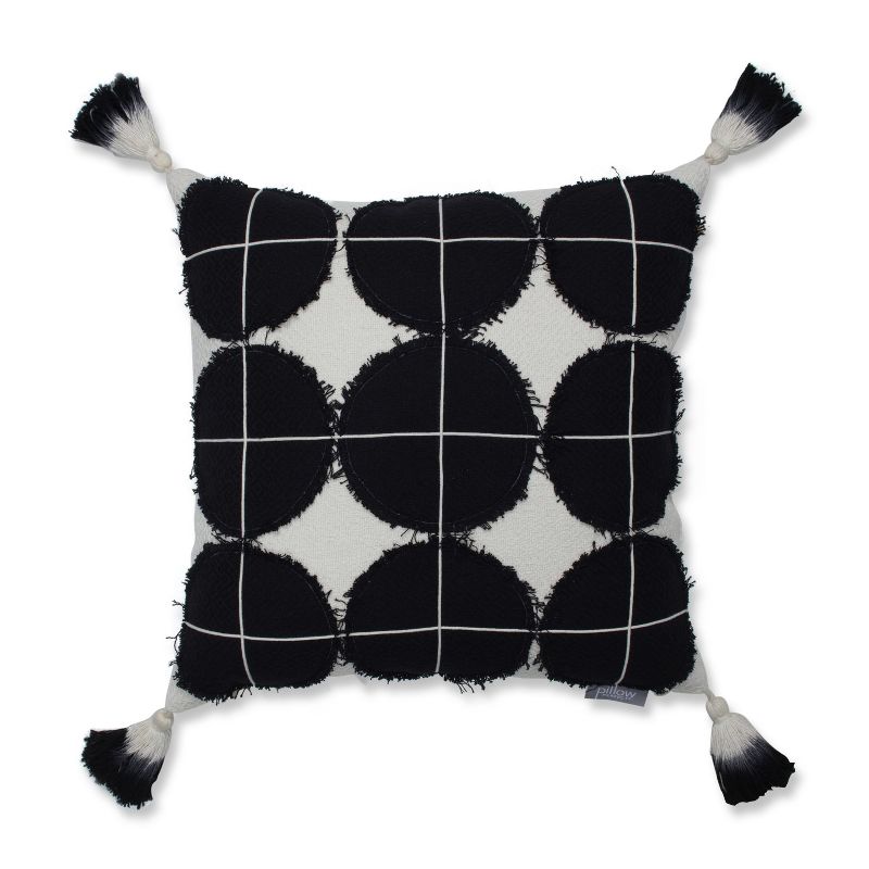 Circle Grid Tasseled Square Throw Pillow Black/White - Pillow Perfect