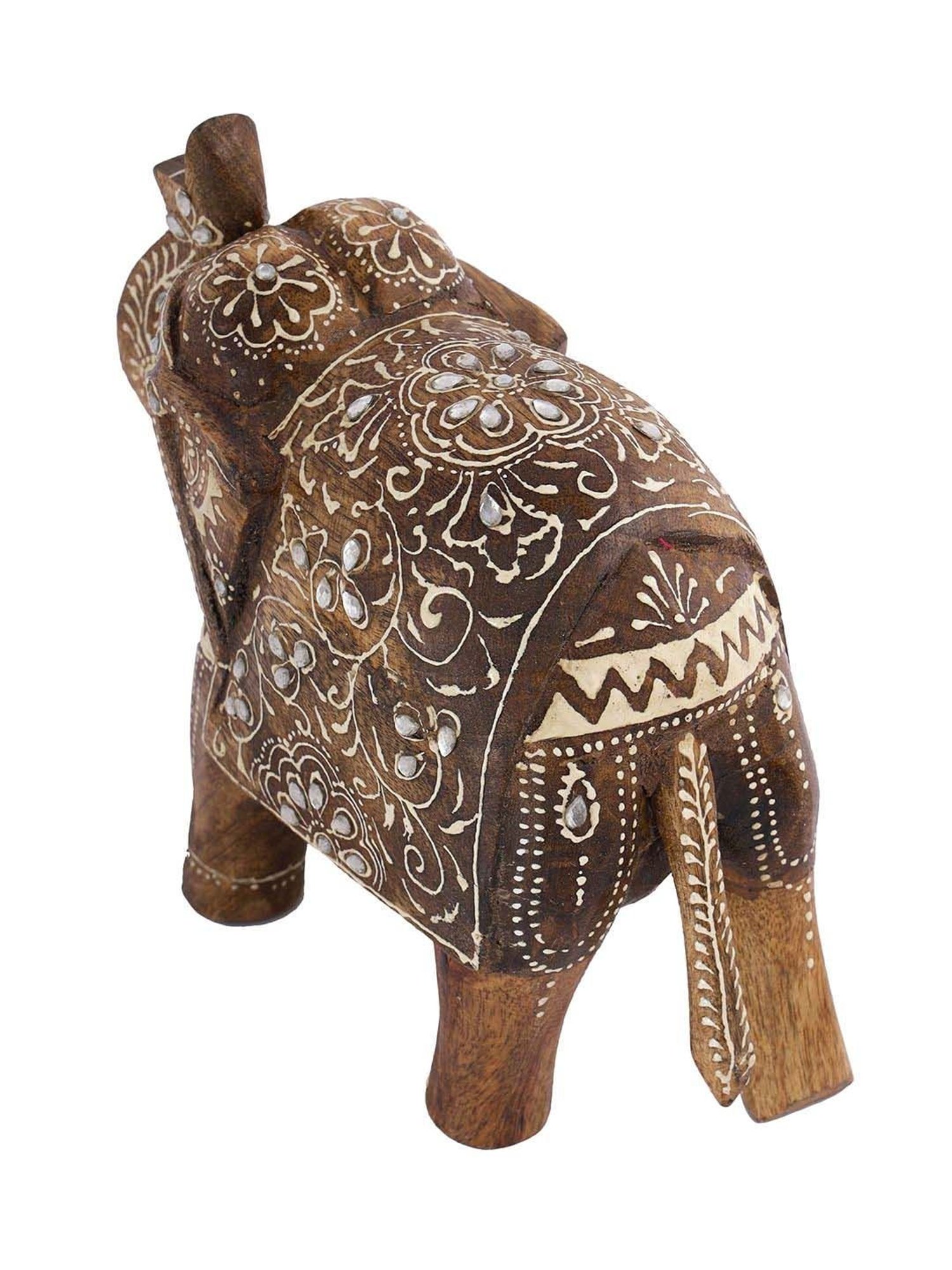 Aapno Rajasthan Brown & White Wooden Elephant Showpiece