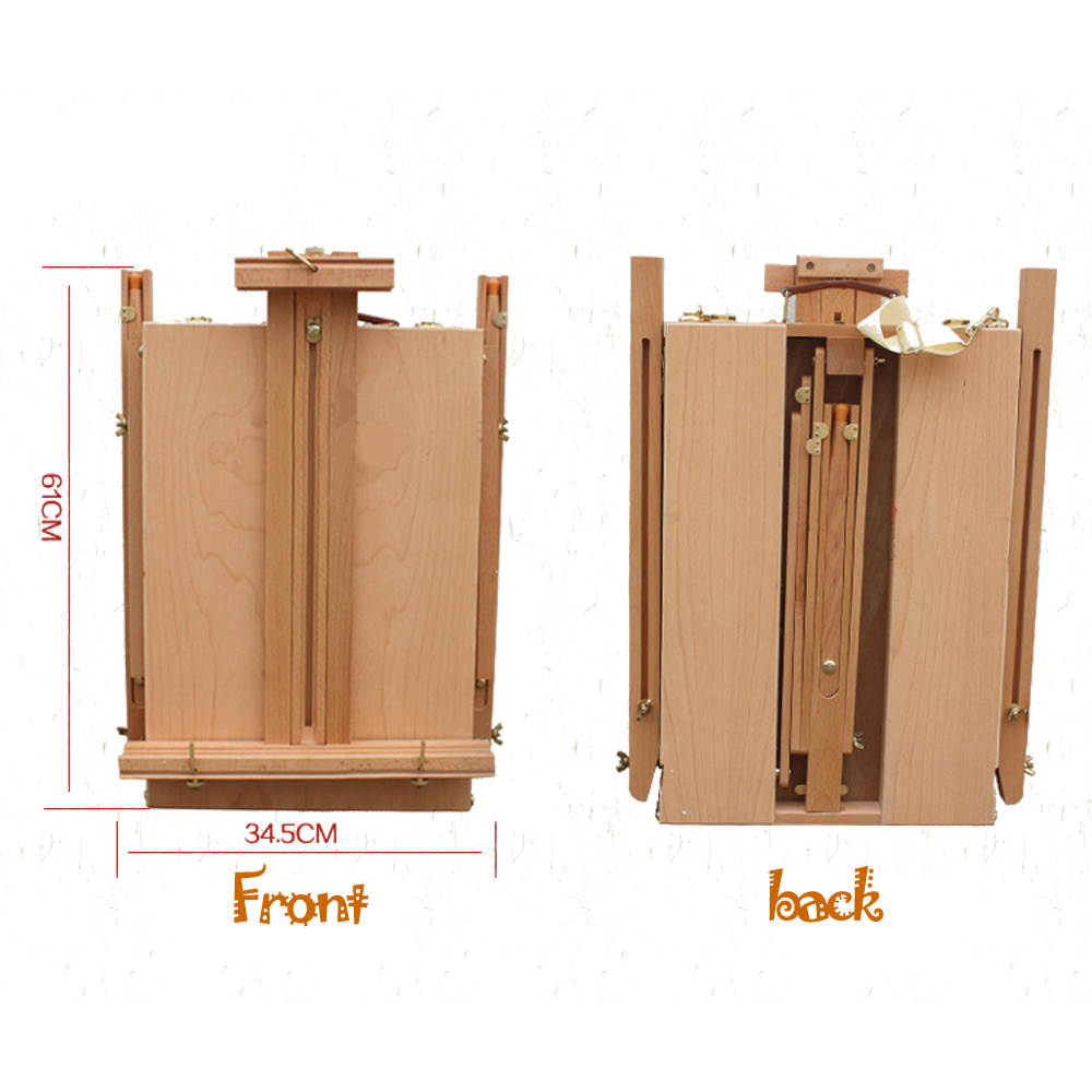 Premium Red Beech Portable Sketch Box Oil Painting Easel with Palette 50*34.5*150cm Wood Color