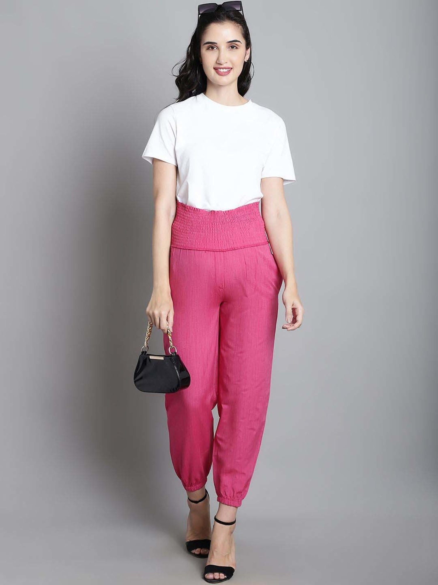 Moms Maternity Pink Cotton High Rise Maternity Joggers